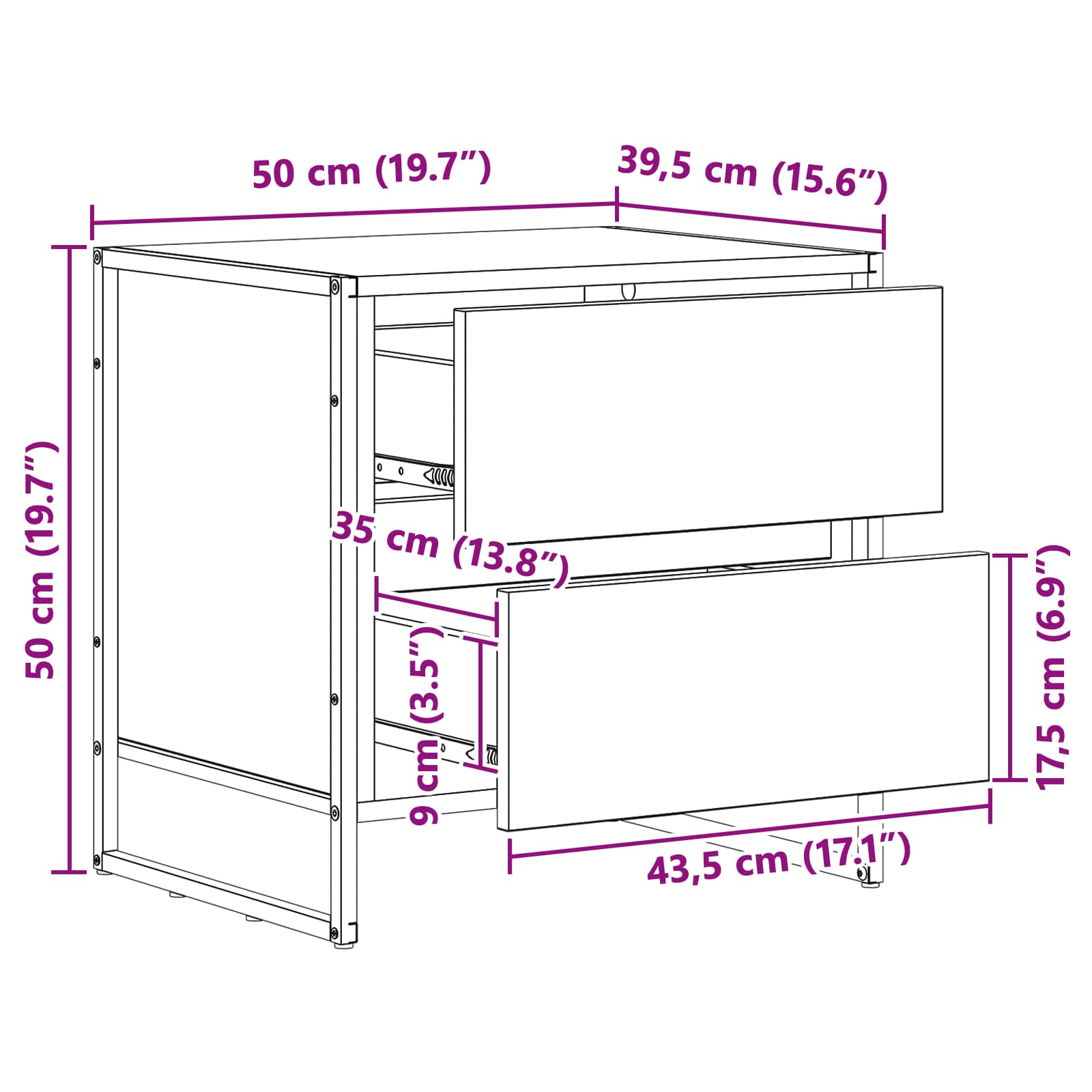 Noptiera 2 pcs Gri Sonoma 50 x 39.5 x 50 cm Lemn compozit — imaginea 13