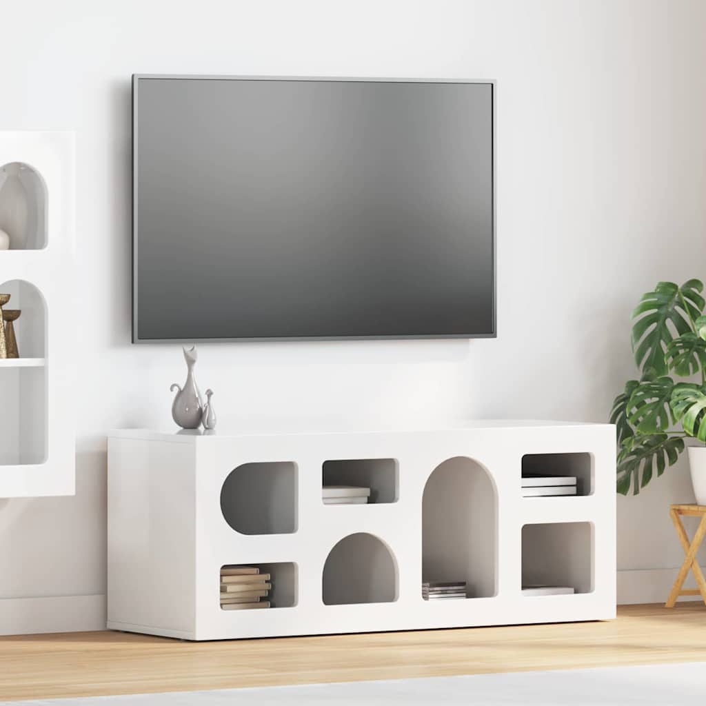 Cabinet TV Alb lucios 100 x 35 x 40 cm Lemn compozit — imaginea 2