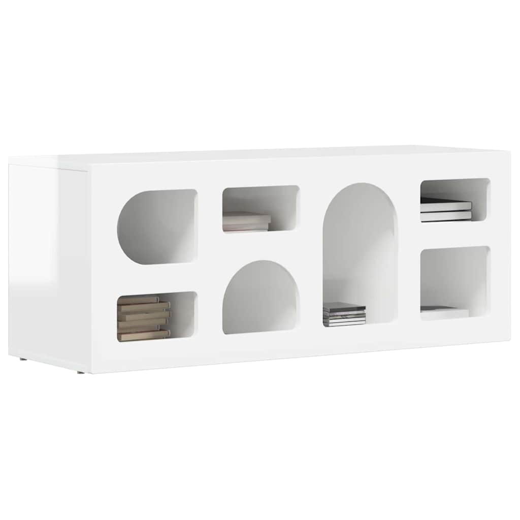 Cabinet TV Alb lucios 100 x 35 x 40 cm Lemn compozit — imaginea 4