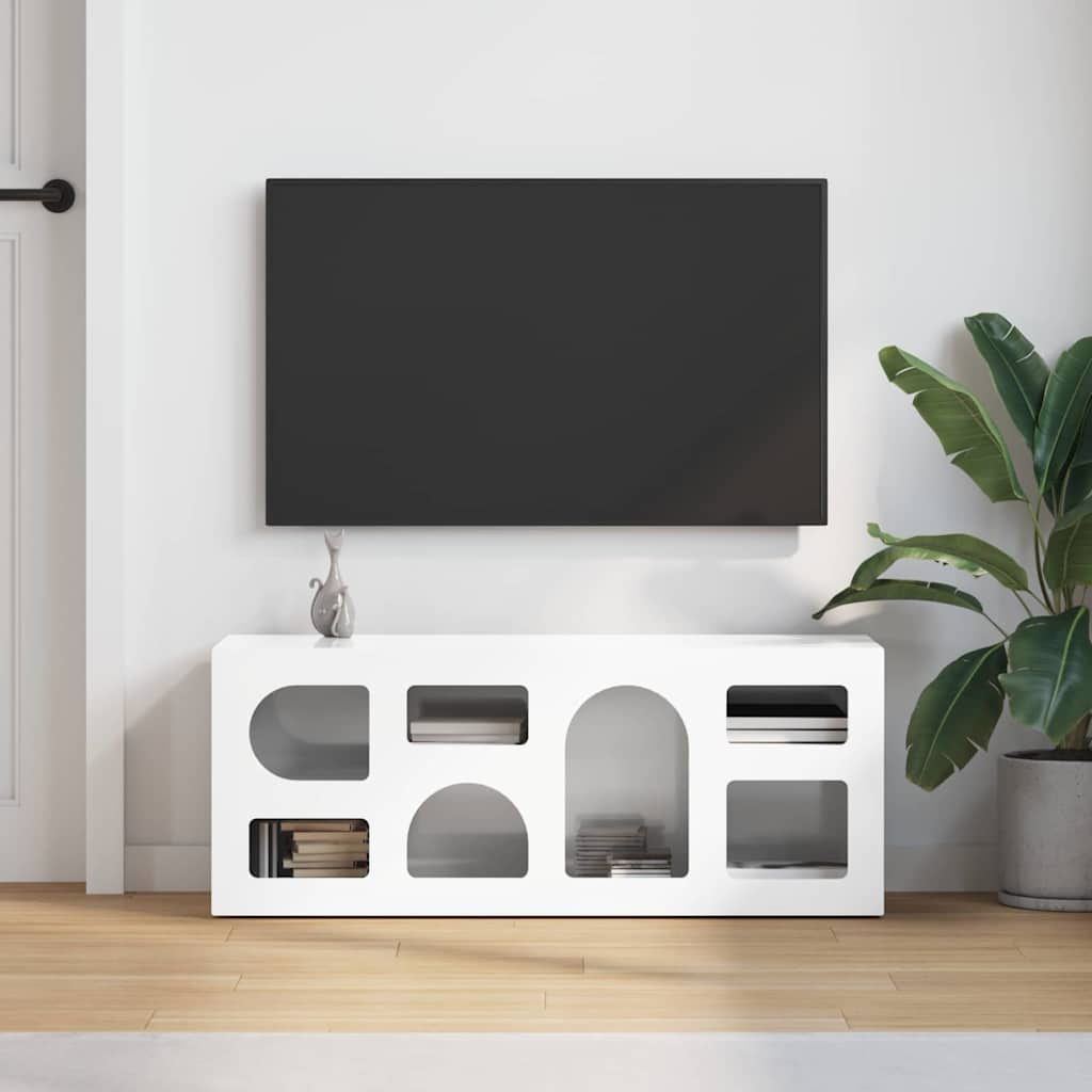 Cabinet TV Alb lucios 100 x 35 x 40 cm Lemn compozit — imaginea 5