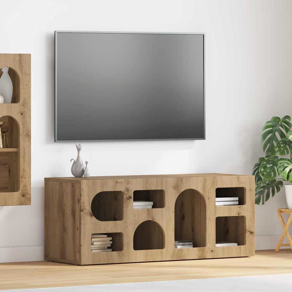 Cabinet TV Stejar Artizanal 100 x 35 x 40 cm Lemn compozit — imaginea 2