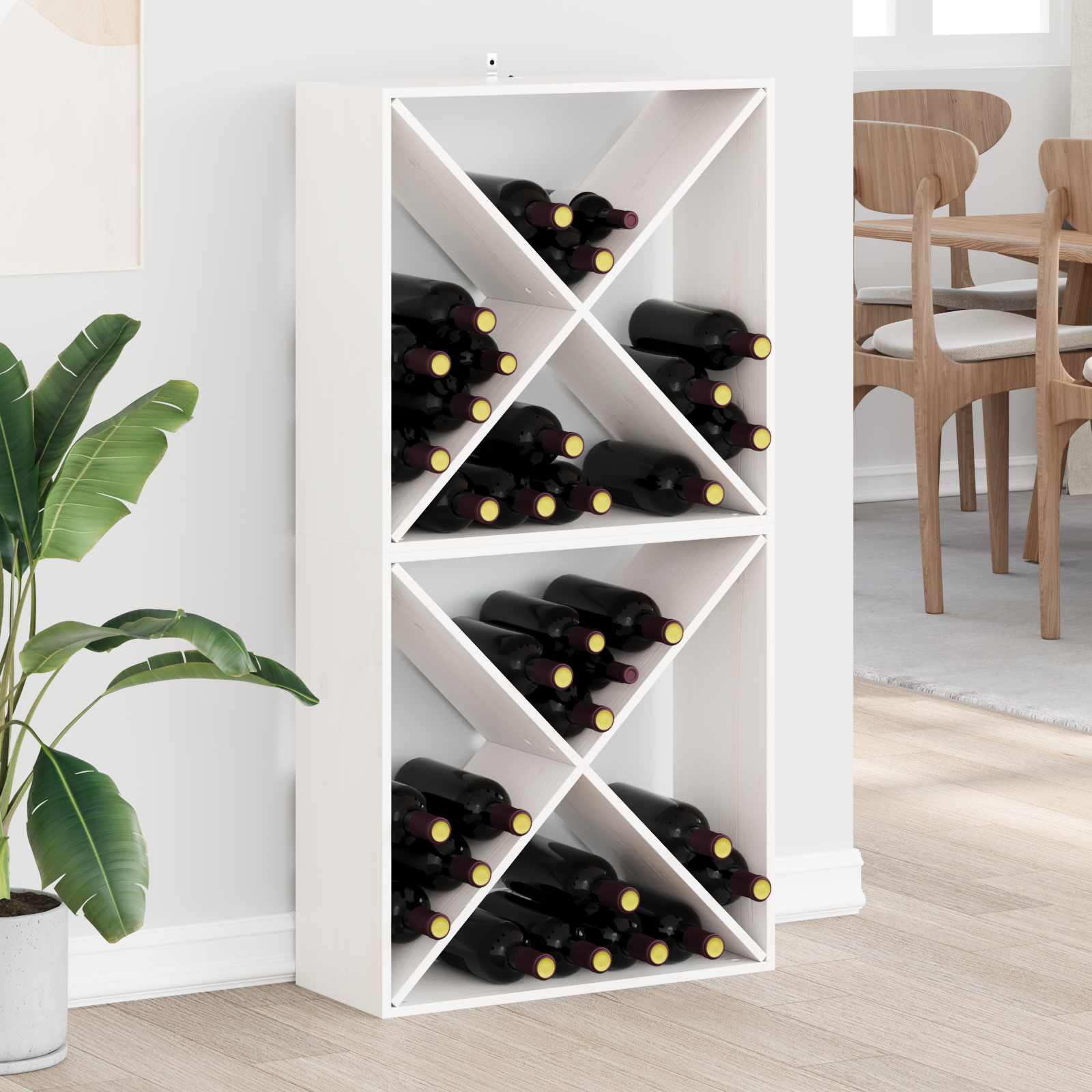 Raft pentru vin 2 pcs Alb 62 x 25 x 62 cm Lemn de pin masiv — imaginea 2