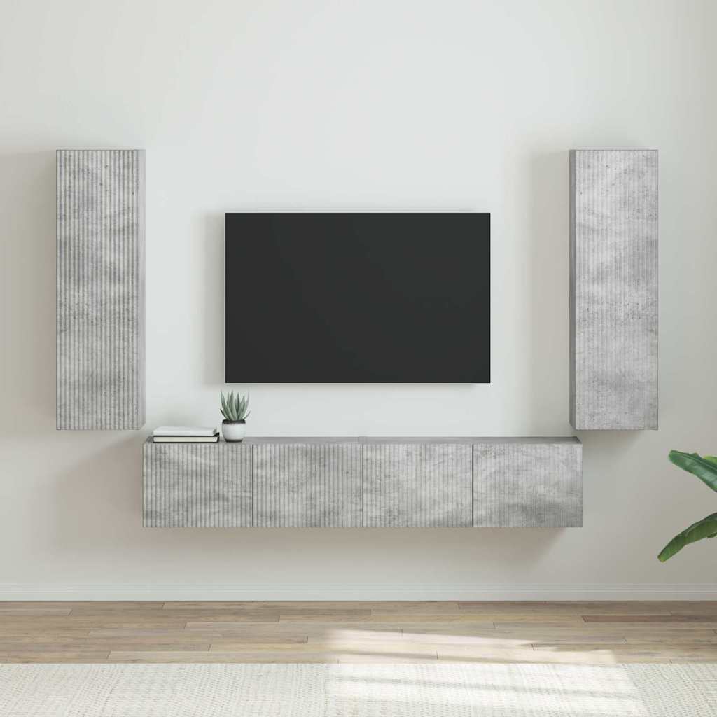 Dulap TV de perete 2 pcs Beton 30 x 31 x 100 cm Lemn compozit — imaginea 2
