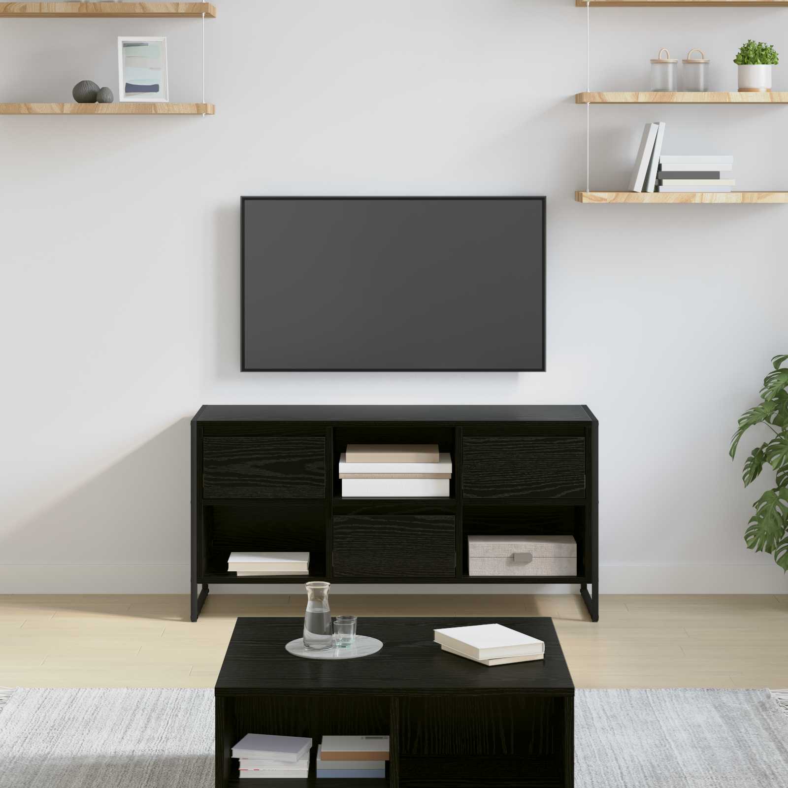 Cabinet TV Stejar Negru 100 x 36 x 49,5 cm Lemn compozit — imaginea 2