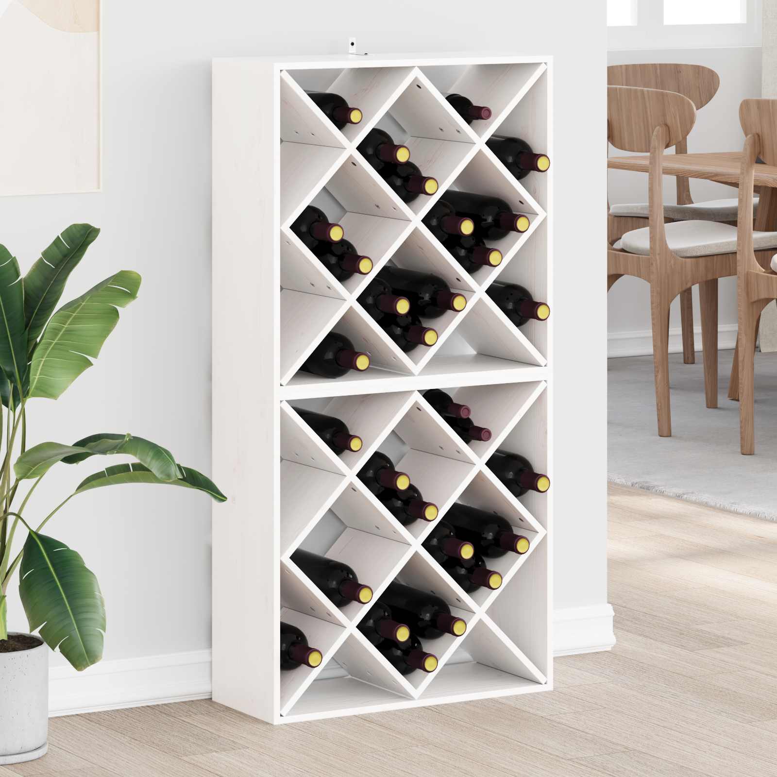 Raft pentru vin 2 pcs Alb 62 x 25 x 62 cm Lemn de pin masiv — imaginea 2