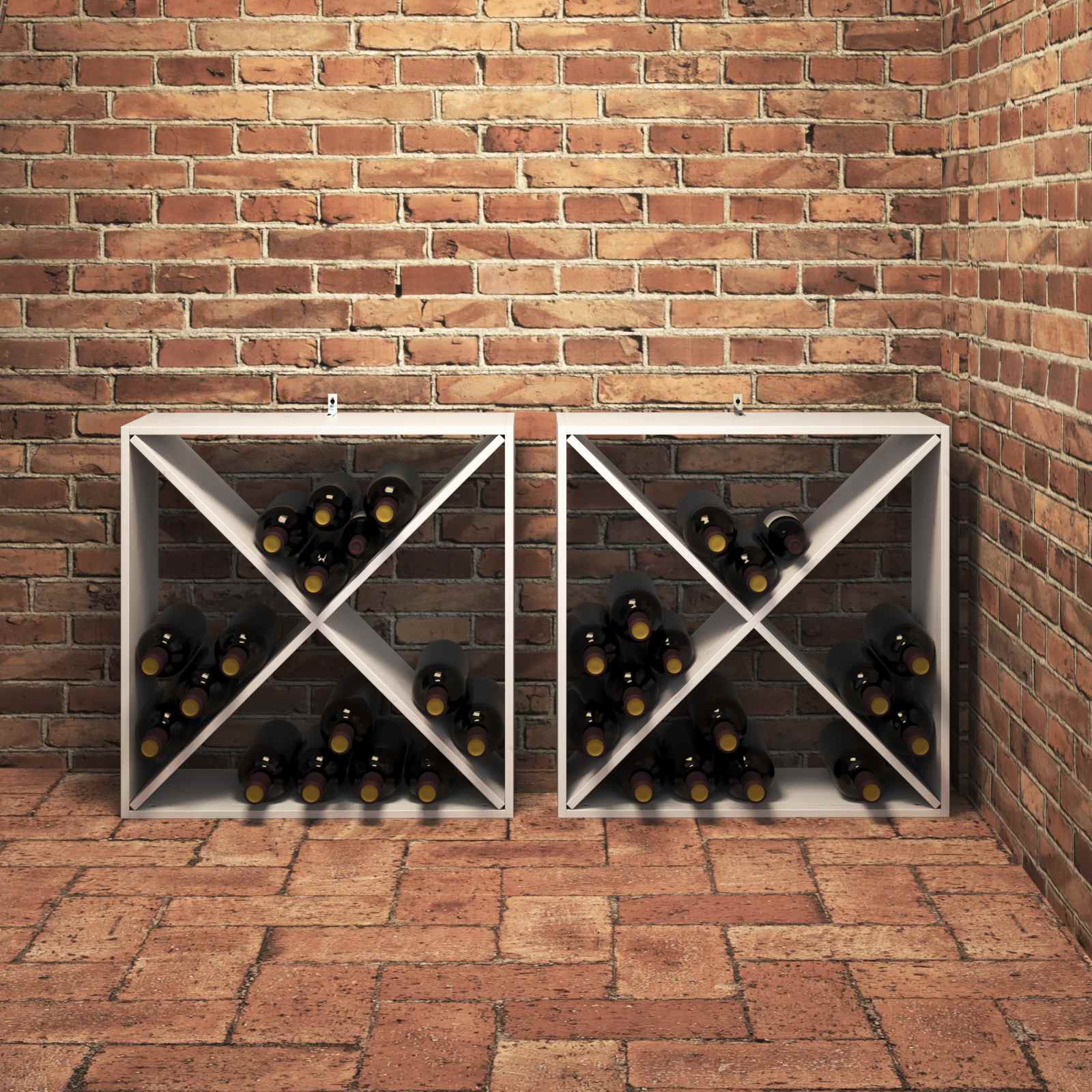Raft pentru vin 2 pcs Alb 62 x 25 x 62 cm Lemn de pin masiv — imaginea 4