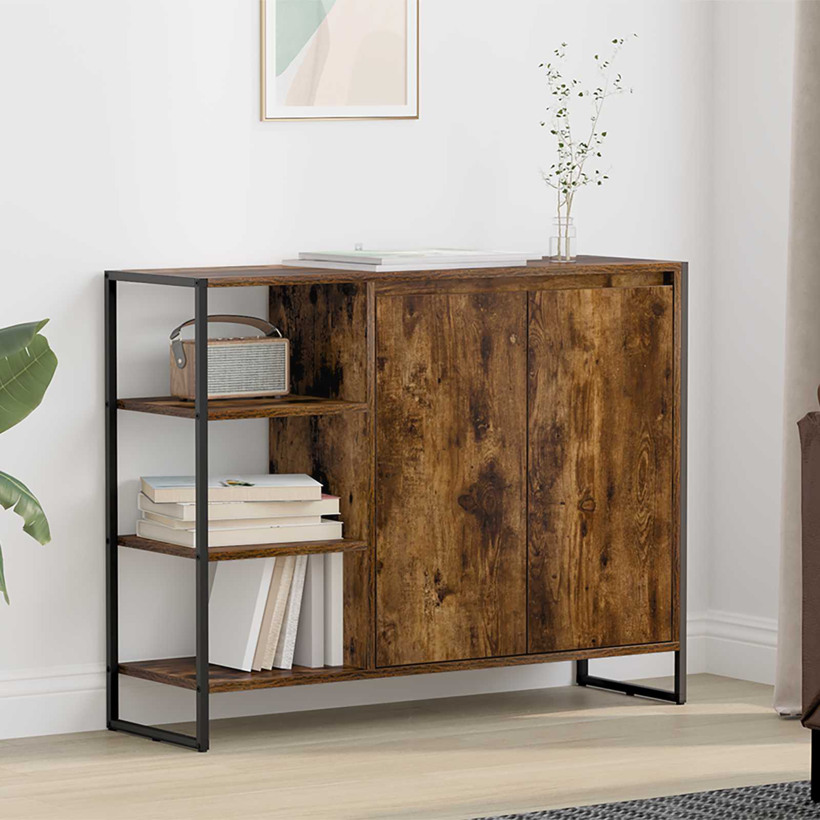 Dulap lateral Stejar fumuriu 96.5 x 30 x 75 cm Lemn compozit — imaginea 2