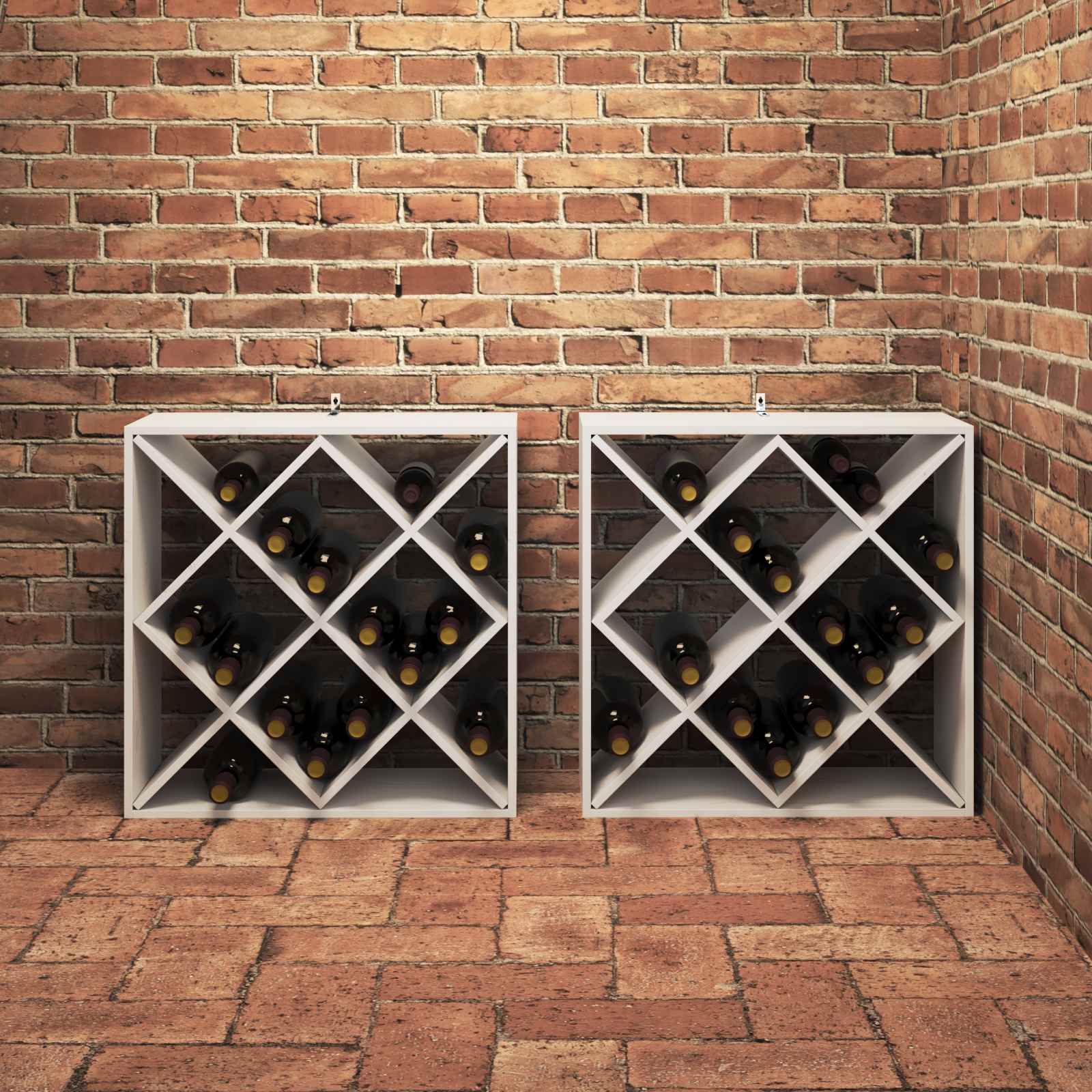 Raft pentru vin 2 pcs Alb 62 x 25 x 62 cm Lemn de pin masiv — imaginea 4