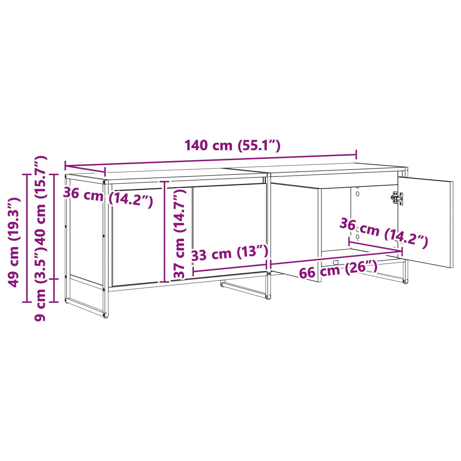 Cabinet TV Lemn Vechi 140 x 36 x 49.5 cm Lemn compozit — imaginea 12