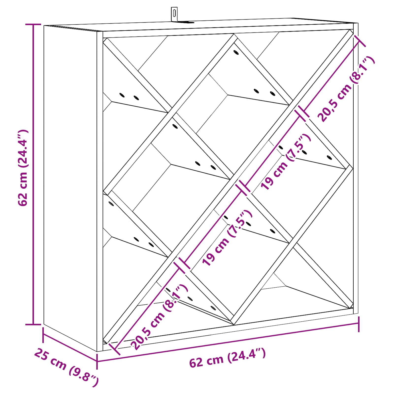 Raft pentru vin 2 pcs Alb 62 x 25 x 62 cm Lemn de pin masiv — imaginea 11