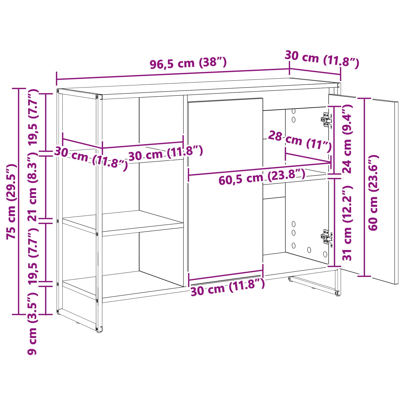 Dulap lateral Stejar fumuriu 96.5 x 30 x 75 cm Lemn compozit — imaginea 13