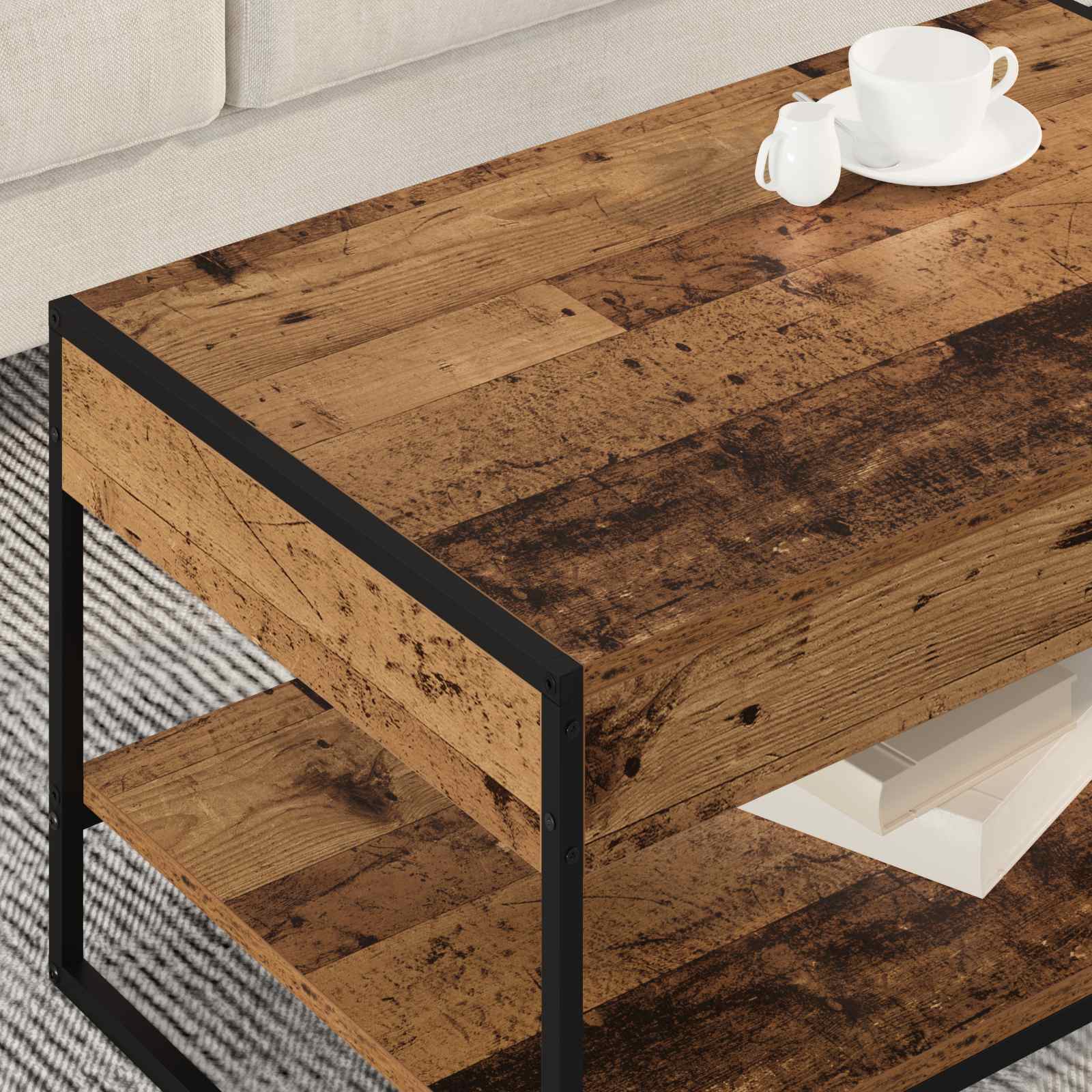 Masa de cafea Lemn Vechi 80 x 50 x 40 cm Lemn compozit — imaginea 4