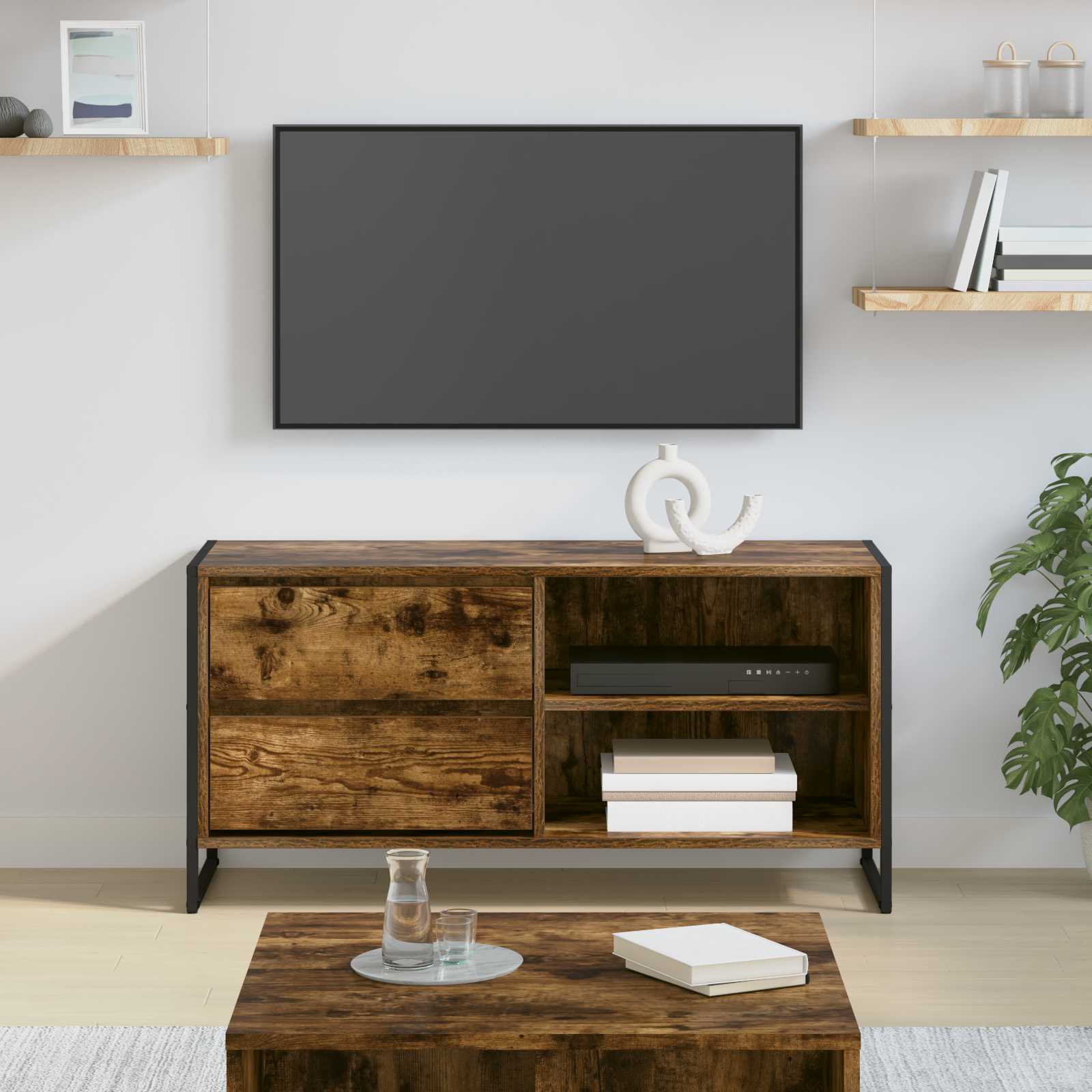 Cabinet TV Stejar fumuriu 100 x 36 x 49,5 cm Lemn compozit — imaginea 2