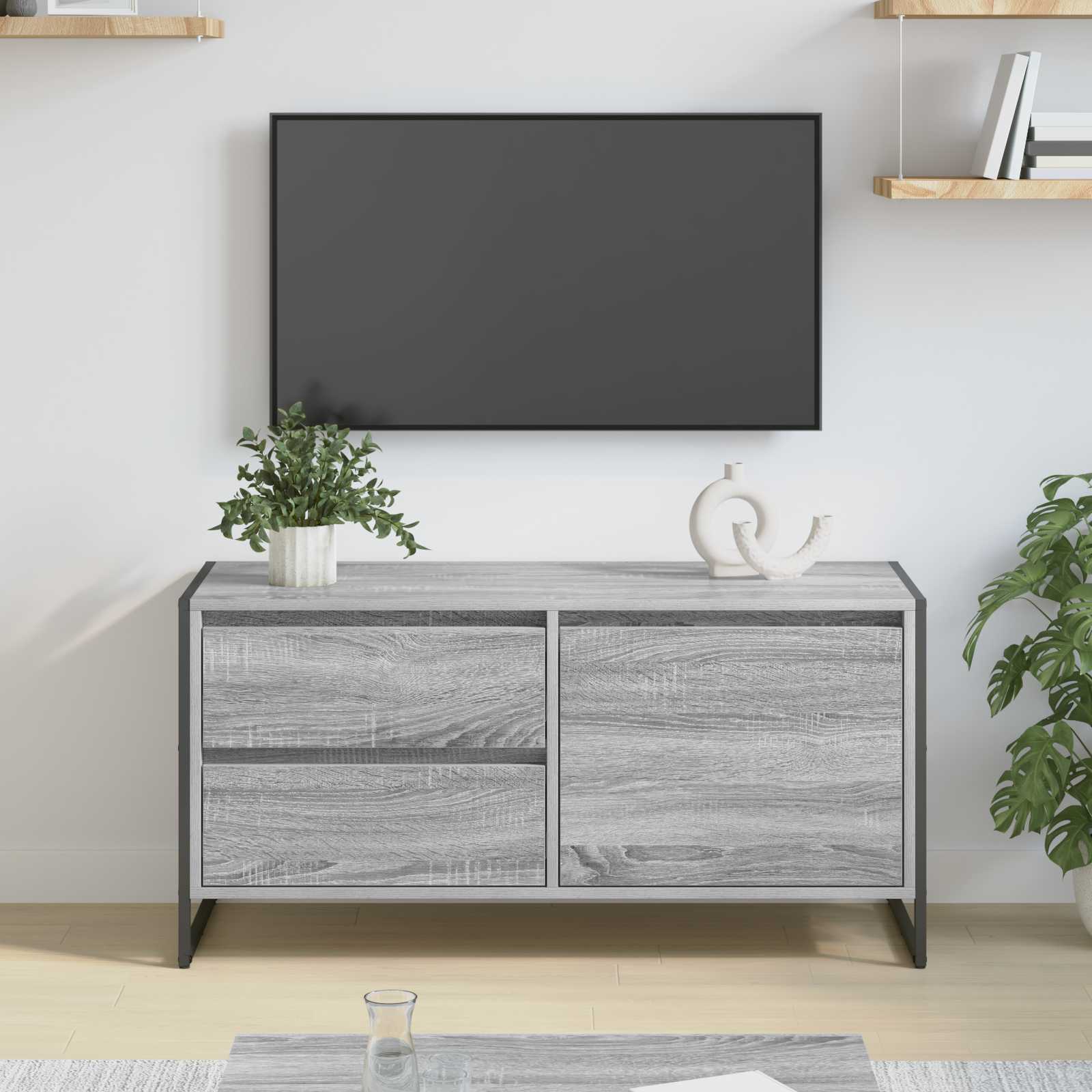 Cabinet TV Gri Sonoma 100 x 36 x 49.5 cm Lemn compozit — imaginea 2