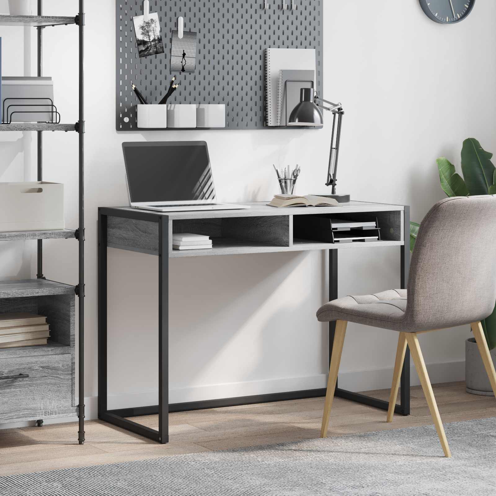 Birou cu depozitare Gri Sonoma 100 x 50 x 75 cm Lemn compozit — imaginea 2