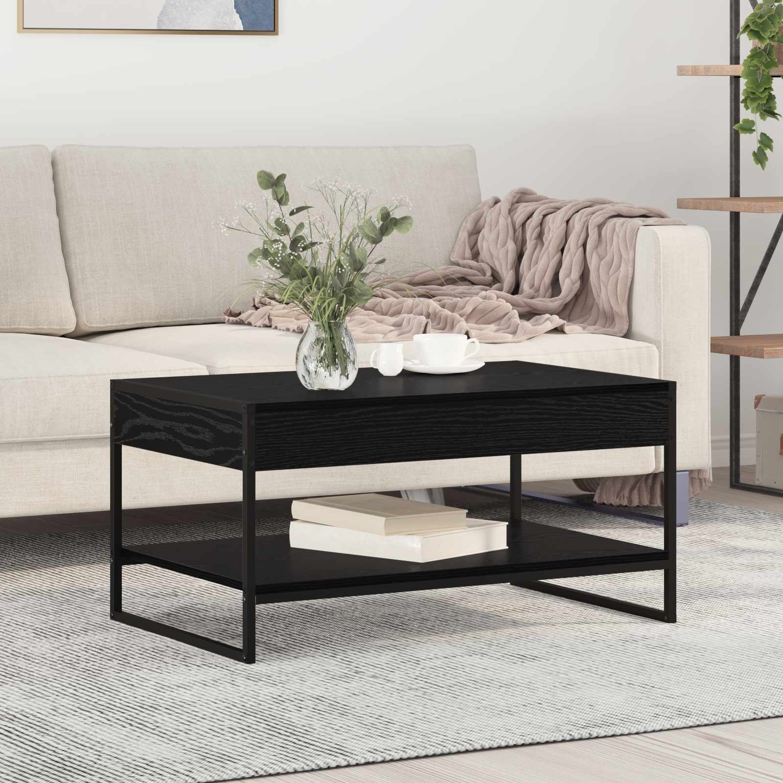 Masa de cafea Stejar Negru 80 x 50 x 40 cm Lemn compozit — imaginea 2