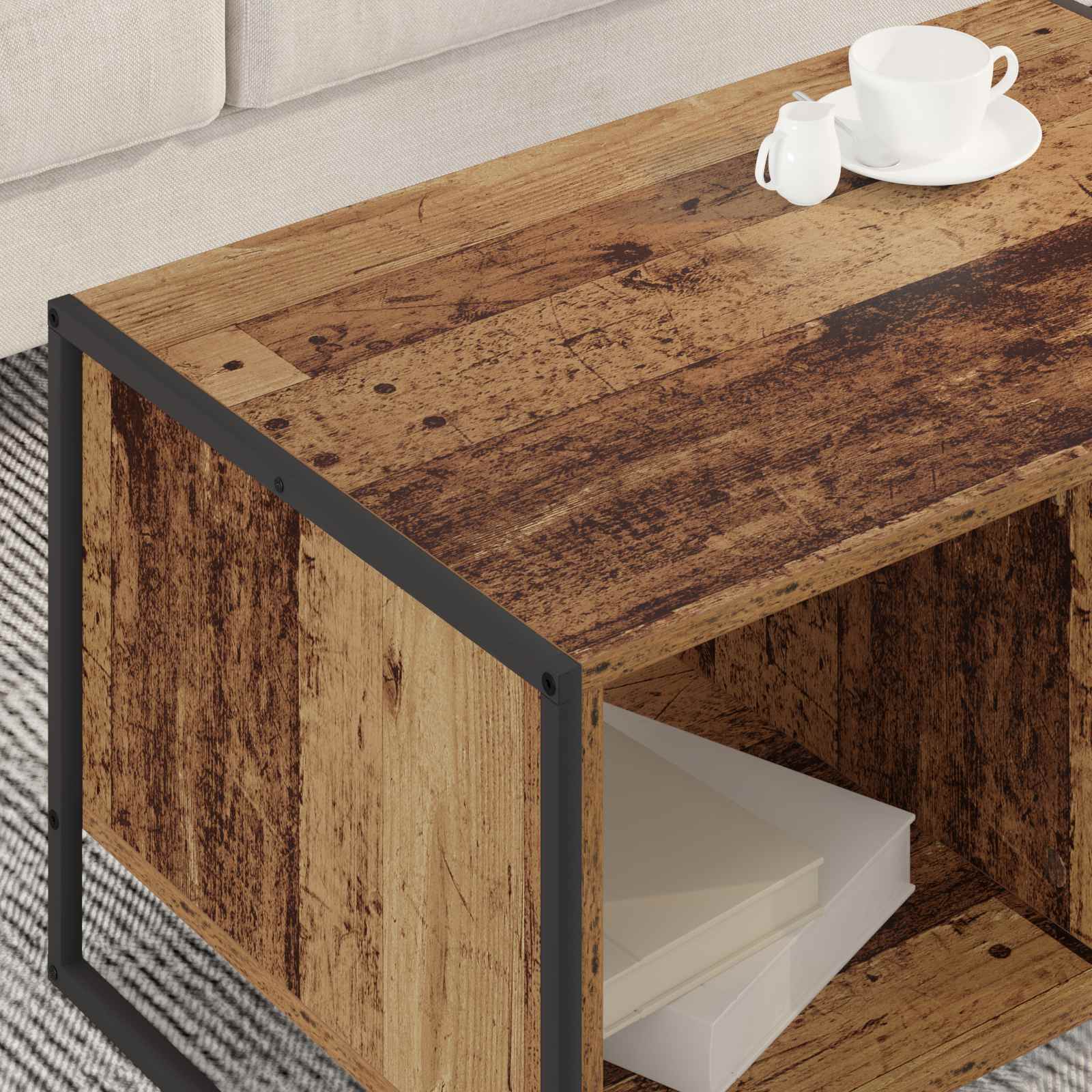 Masa de cafea Lemn Vechi 80 x 50 x 40 cm Lemn compozit — imaginea 4