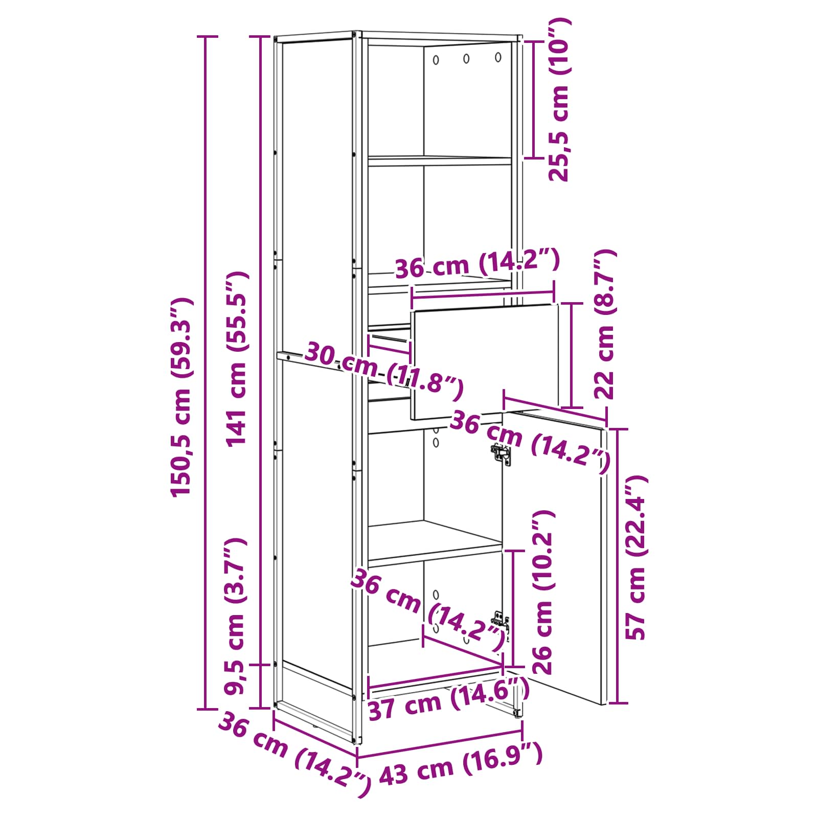 Dulap pentru carti Stejar artizanal 43 x 36 x 150.5 cm — imaginea 13
