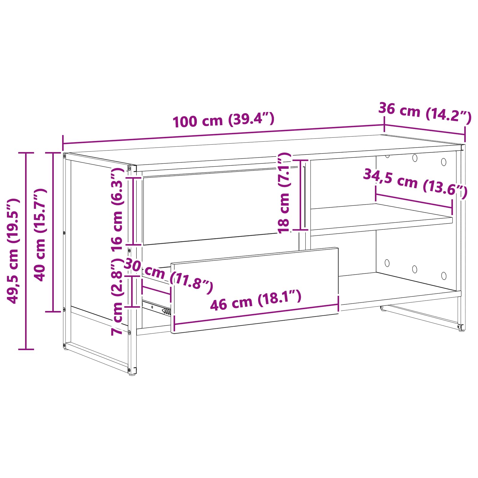 Cabinet TV Stejar fumuriu 100 x 36 x 49,5 cm Lemn compozit — imaginea 12