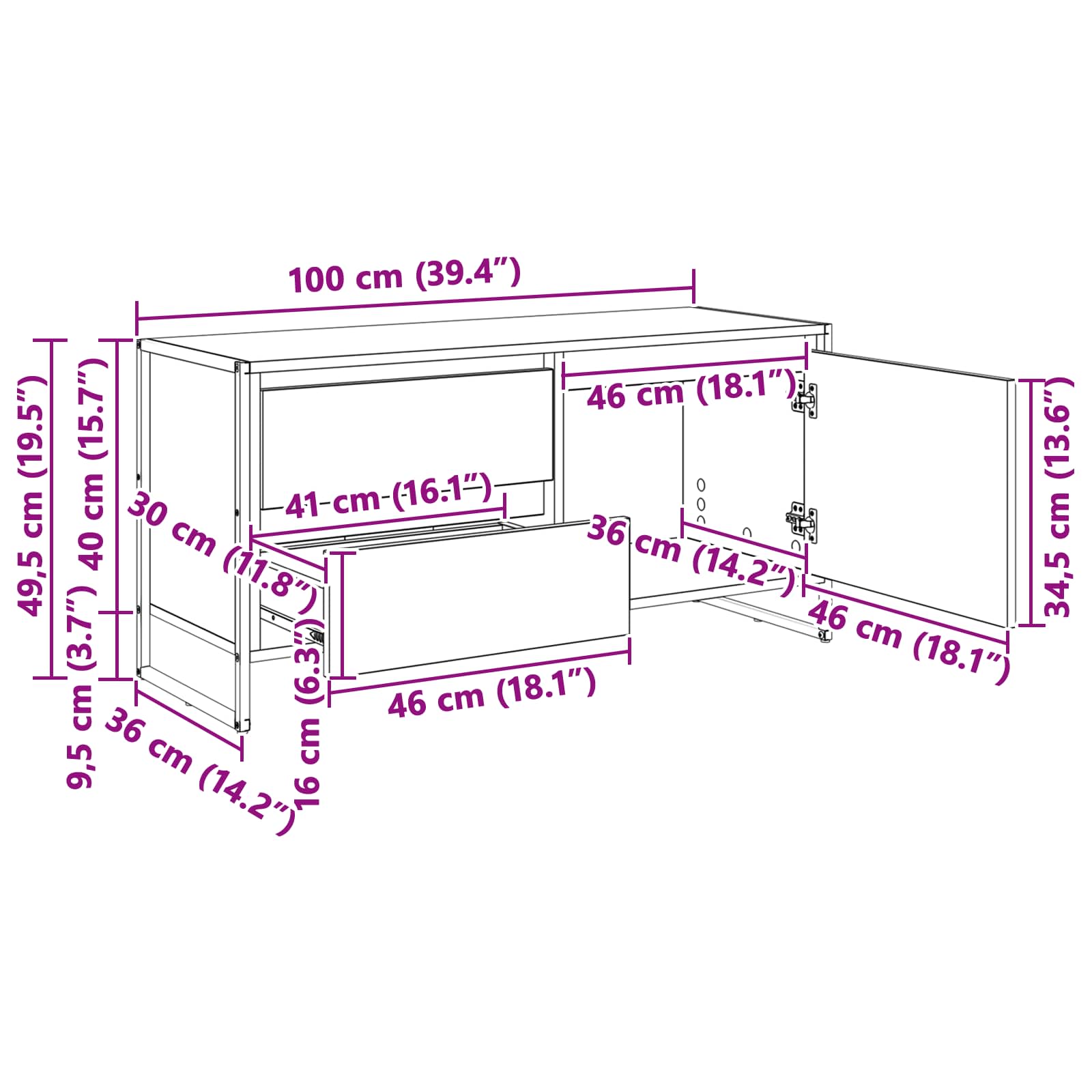 Cabinet TV Gri Sonoma 100 x 36 x 49.5 cm Lemn compozit — imaginea 12
