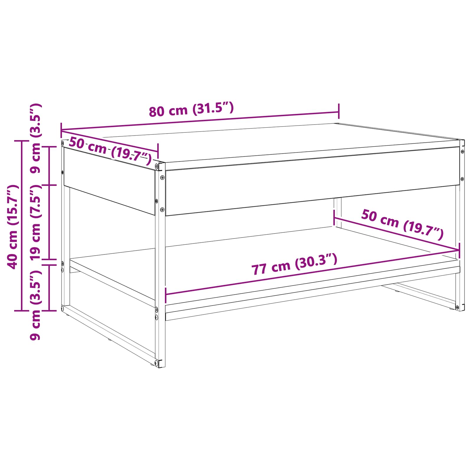 Masa de cafea Stejar Negru 80 x 50 x 40 cm Lemn compozit — imaginea 11