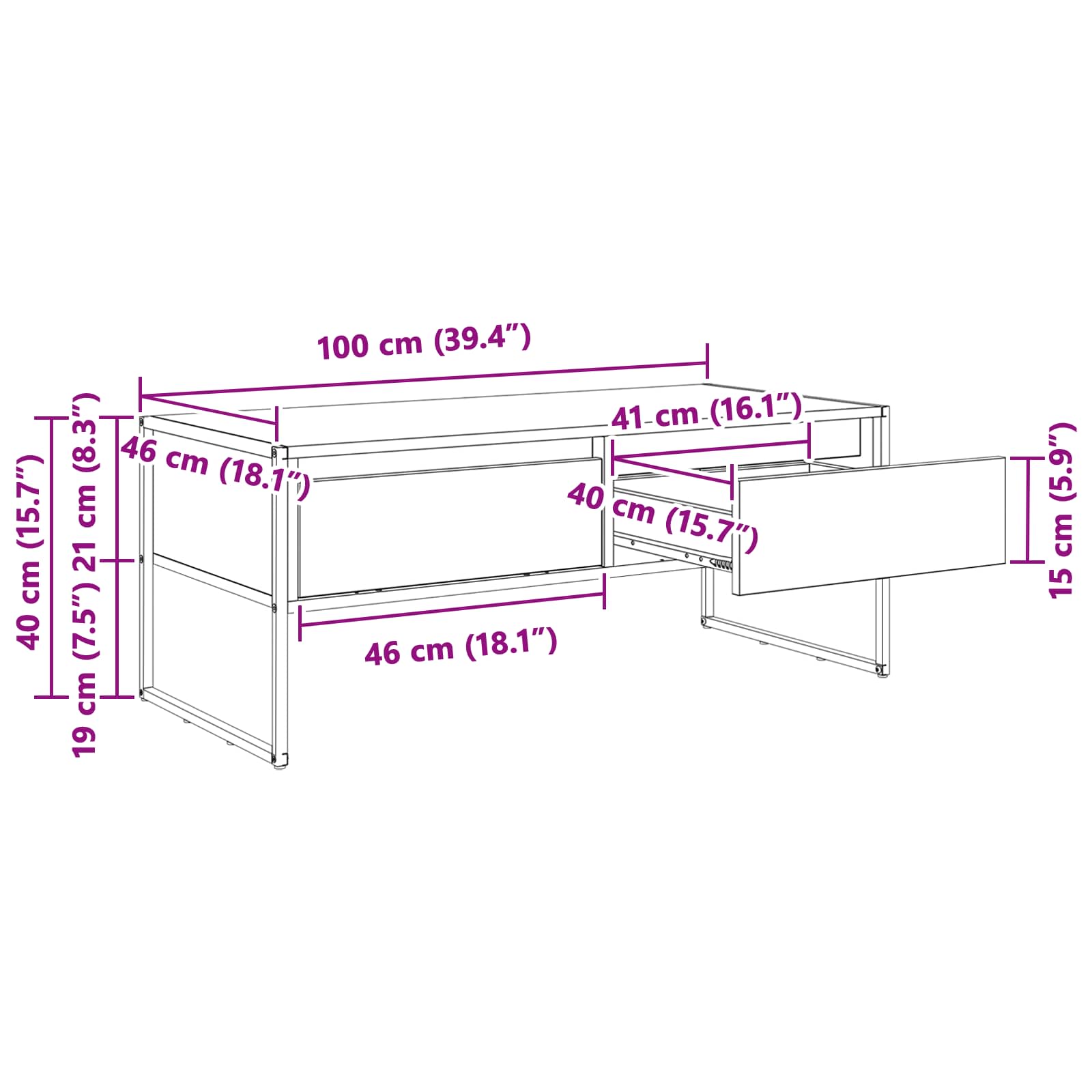 Masa de cafea Stejar Negru 100 x 46 x 40 cm Lemn compozit — imaginea 12