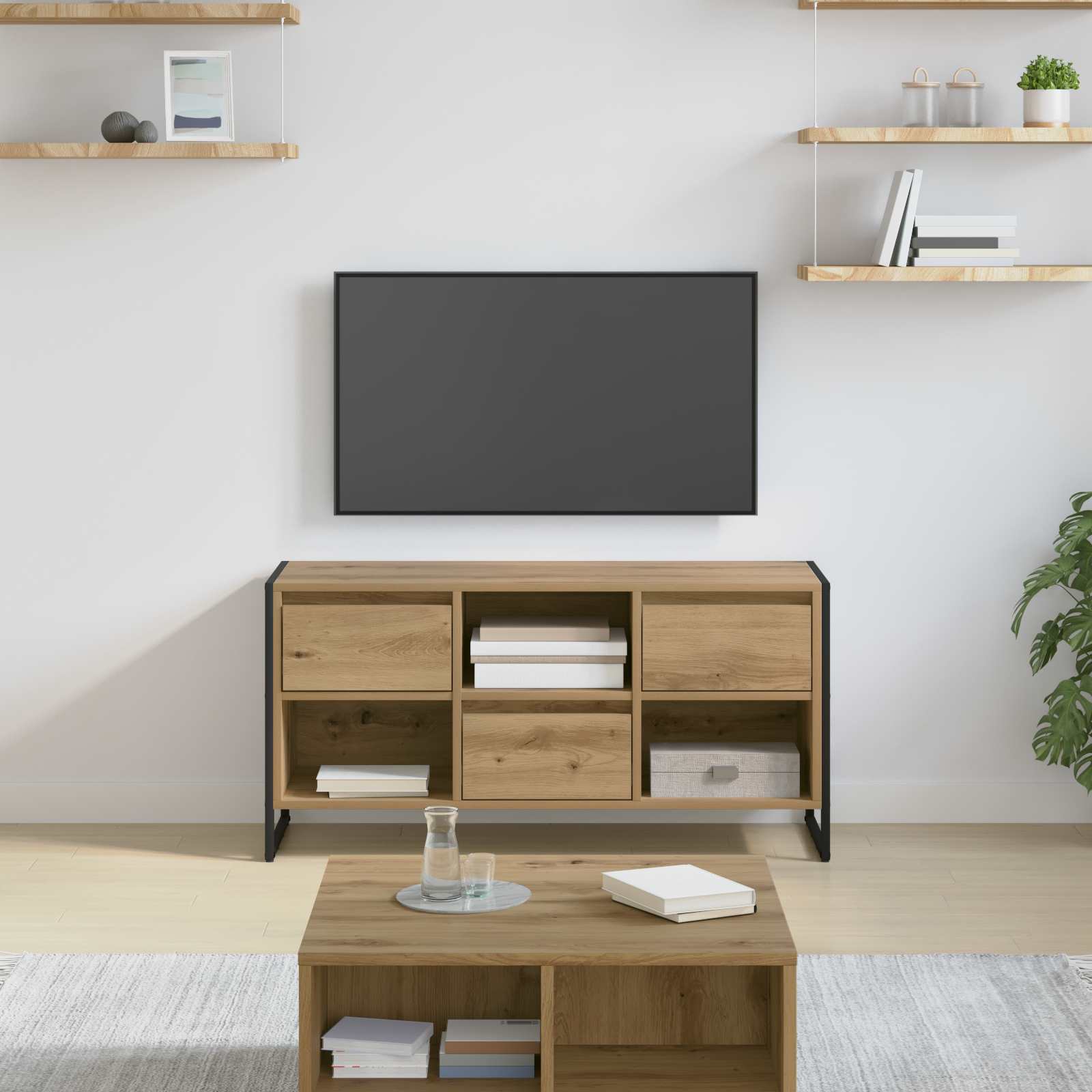 Cabinet TV Stejar artizanal 100 x 36 x 49,5 cm Lemn compozit — imaginea 2