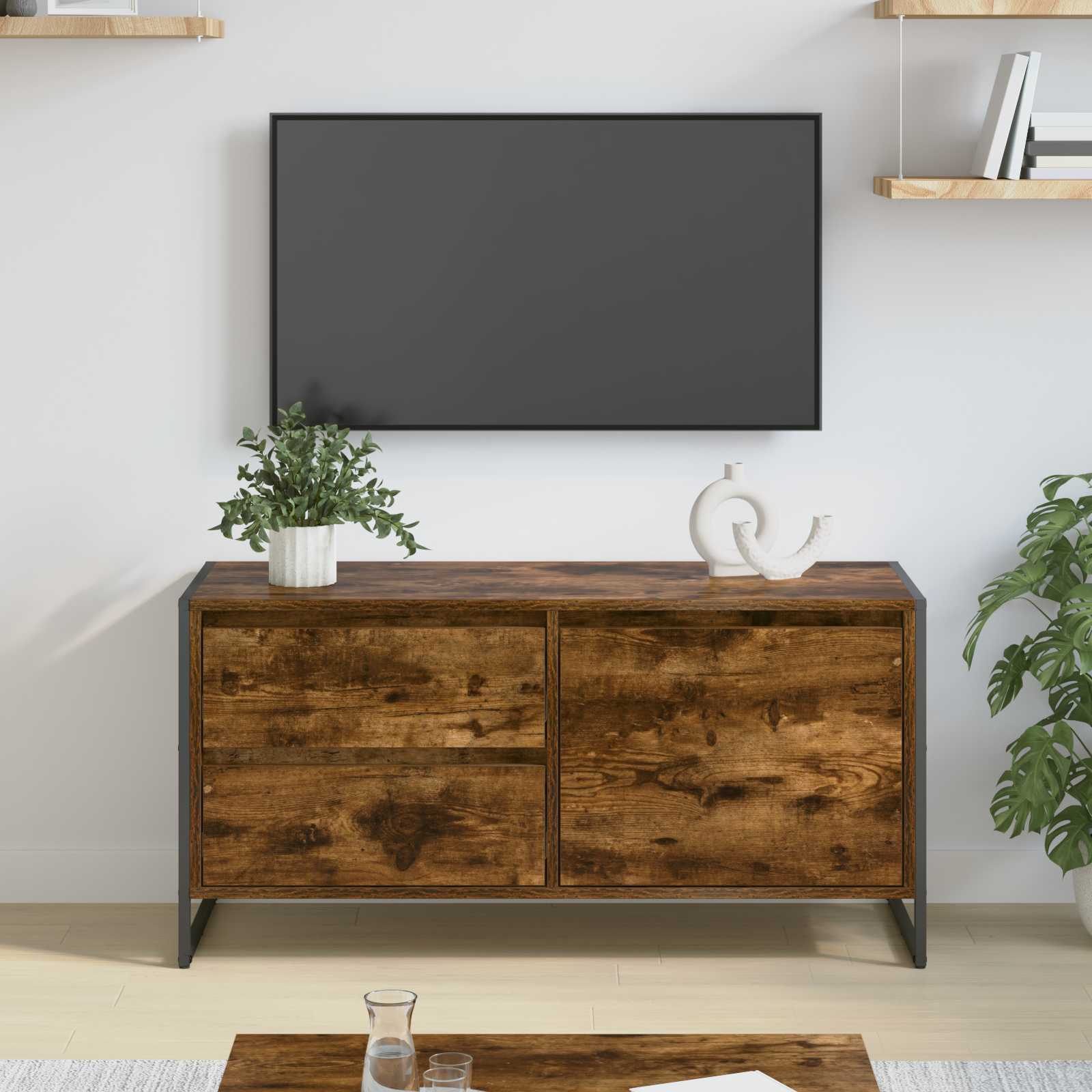 Cabinet TV Stejar fumuriu 100 x 36 x 49.5 cm Lemn compozit — imaginea 2