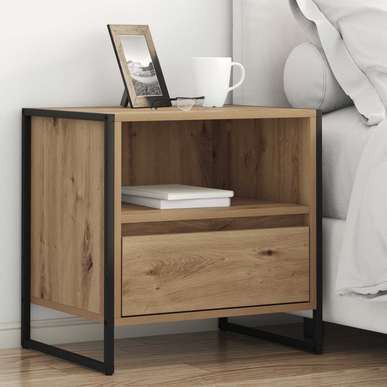Noptiera 2 pcs Stejar artizanal 50 x 39,5 x 50 cm Lemn compozit — imaginea 2