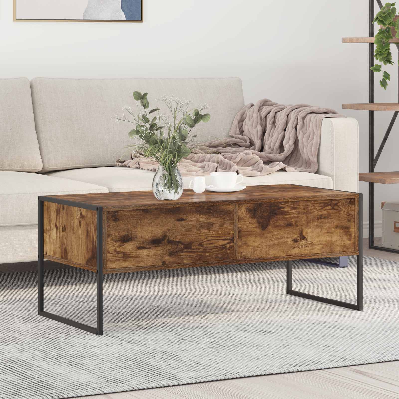 Masa de cafea Stejar fumuriu 100 x 46 x 40 cm Lemn compozit — imaginea 2