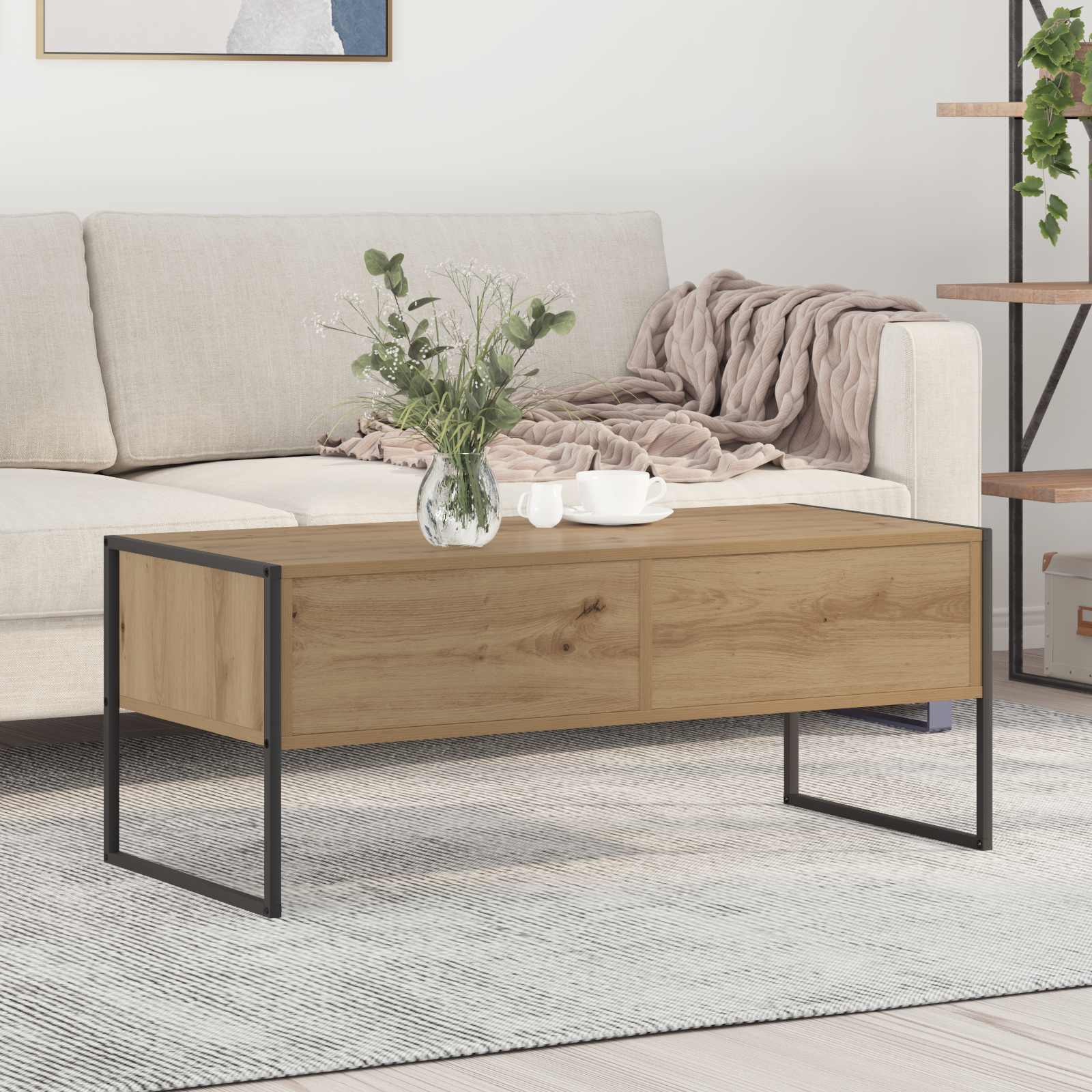 Masa de cafea Stejar artizanal 100 x 46 x 40 cm Lemn compozit — imaginea 2