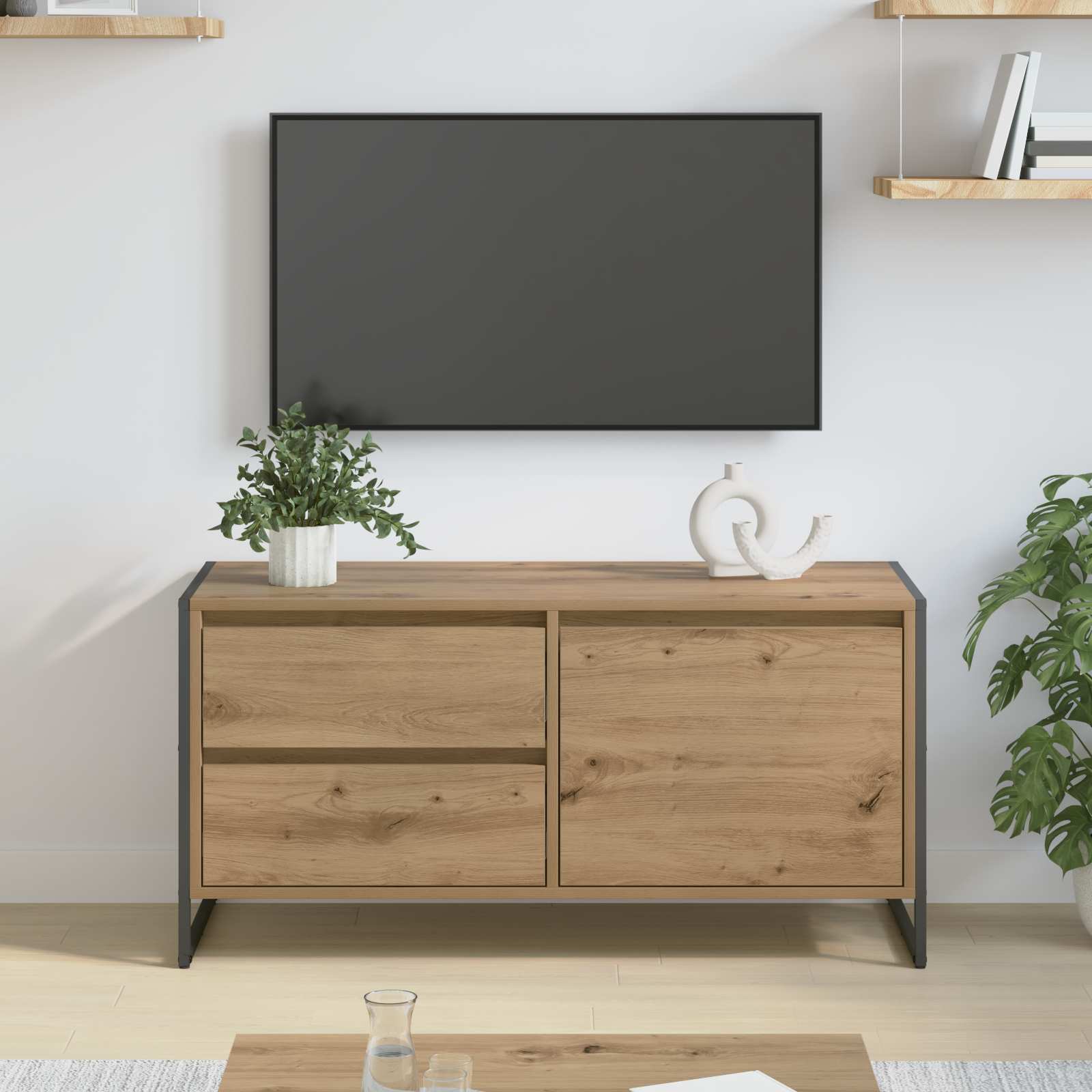 Cabinet TV Stejar artizanal 100 x 36 x 49.5 cm Lemn compozit — imaginea 2
