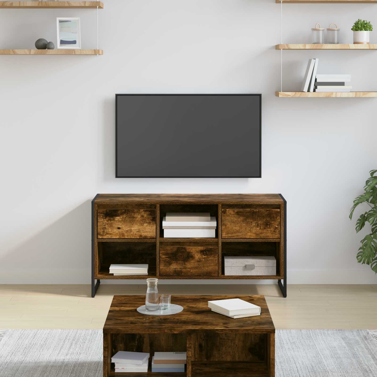Cabinet TV Stejar fumuriu 100 x 36 x 49,5 cm Lemn compozit — imaginea 2