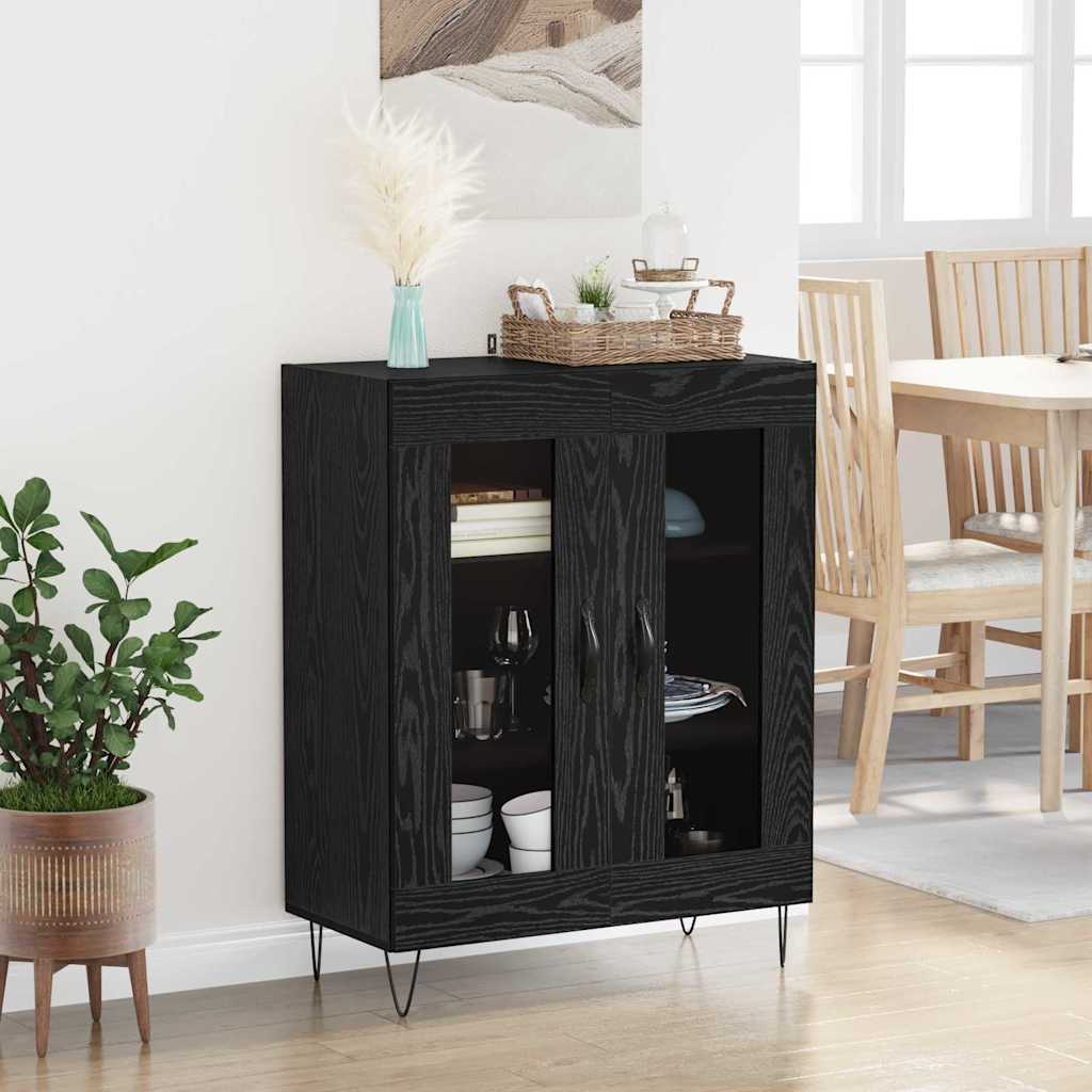 Bufet Stejar Negru 69,5 x 34 x 90 cm Lemn compozit — imaginea 5