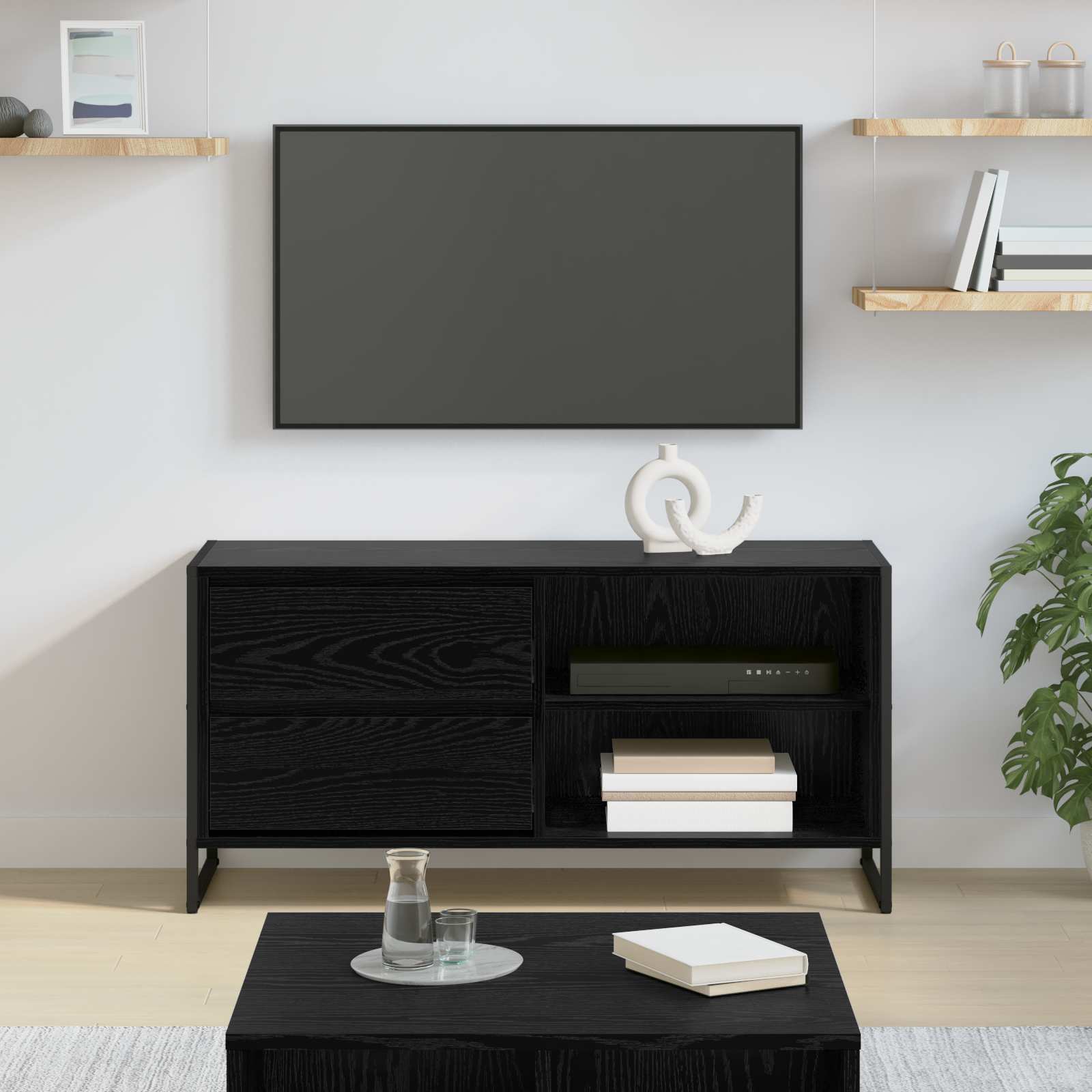 Cabinet TV Stejar Negru 100 x 36 x 49,5 cm Lemn compozit — imaginea 2