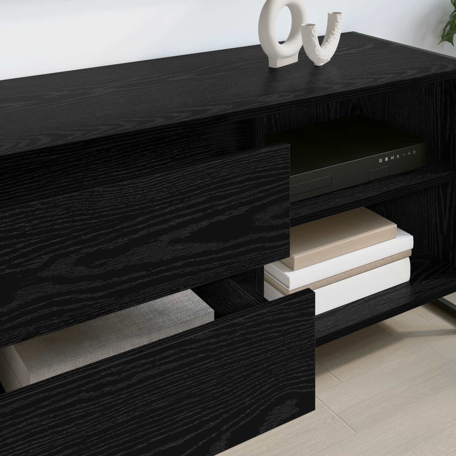 Cabinet TV Stejar Negru 100 x 36 x 49,5 cm Lemn compozit — imaginea 4
