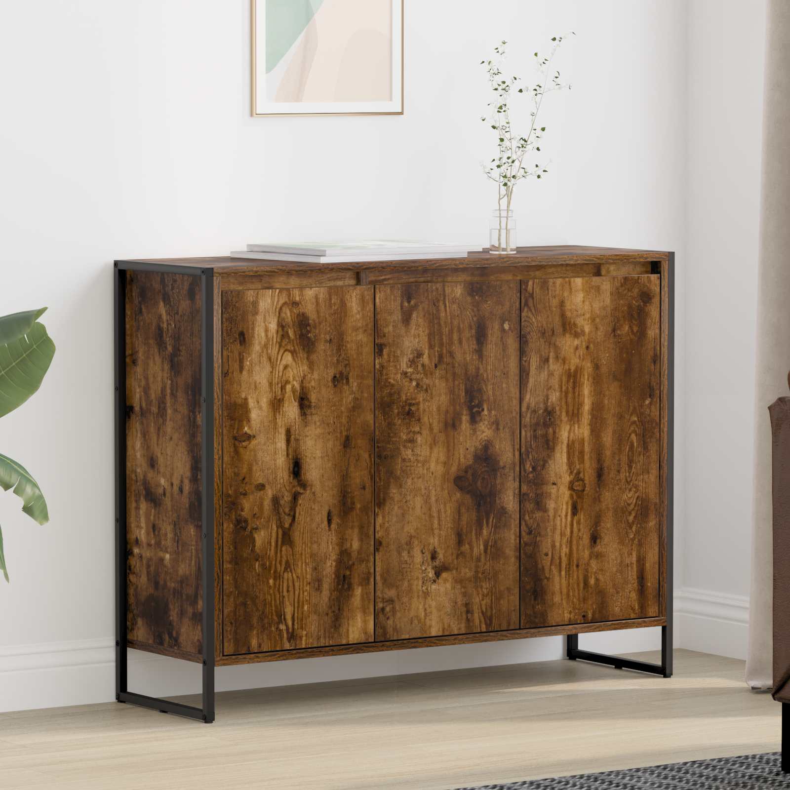 Dulap lateral Stejar fumuriu 96,5 x 30 x 75 cm Lemn compozit — imaginea 2