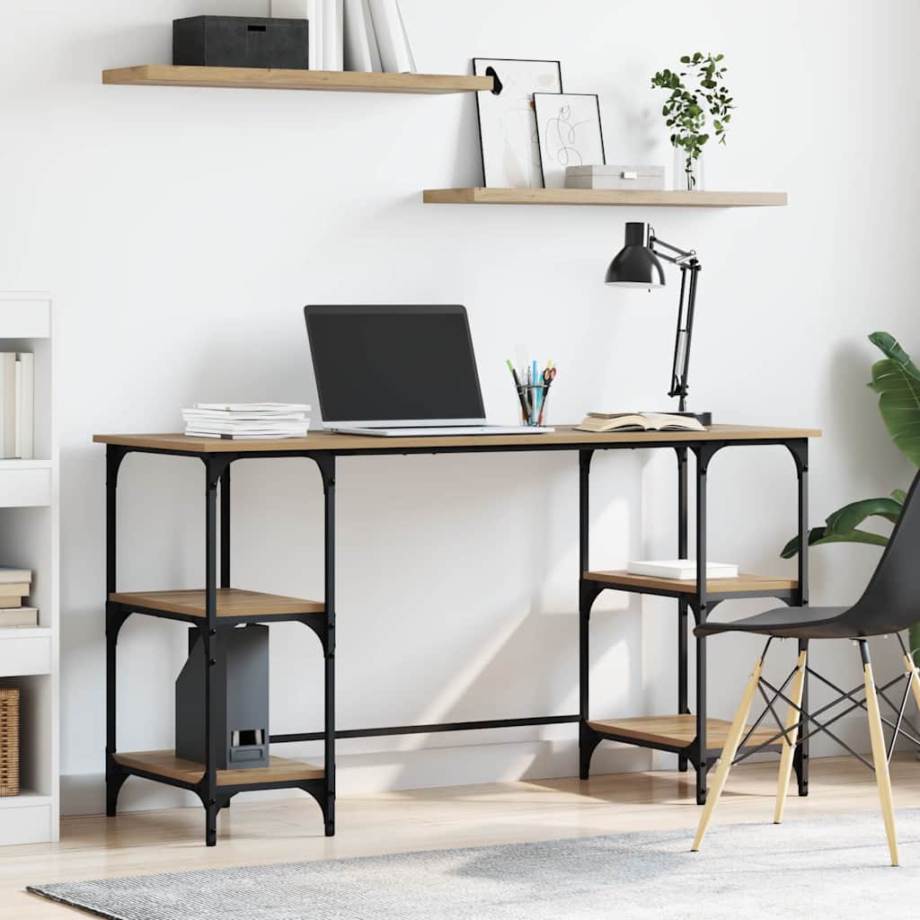 Birou cu raft Stejar Artizanal 140 x 50 x 75 cm Lemn compozit — imaginea 2