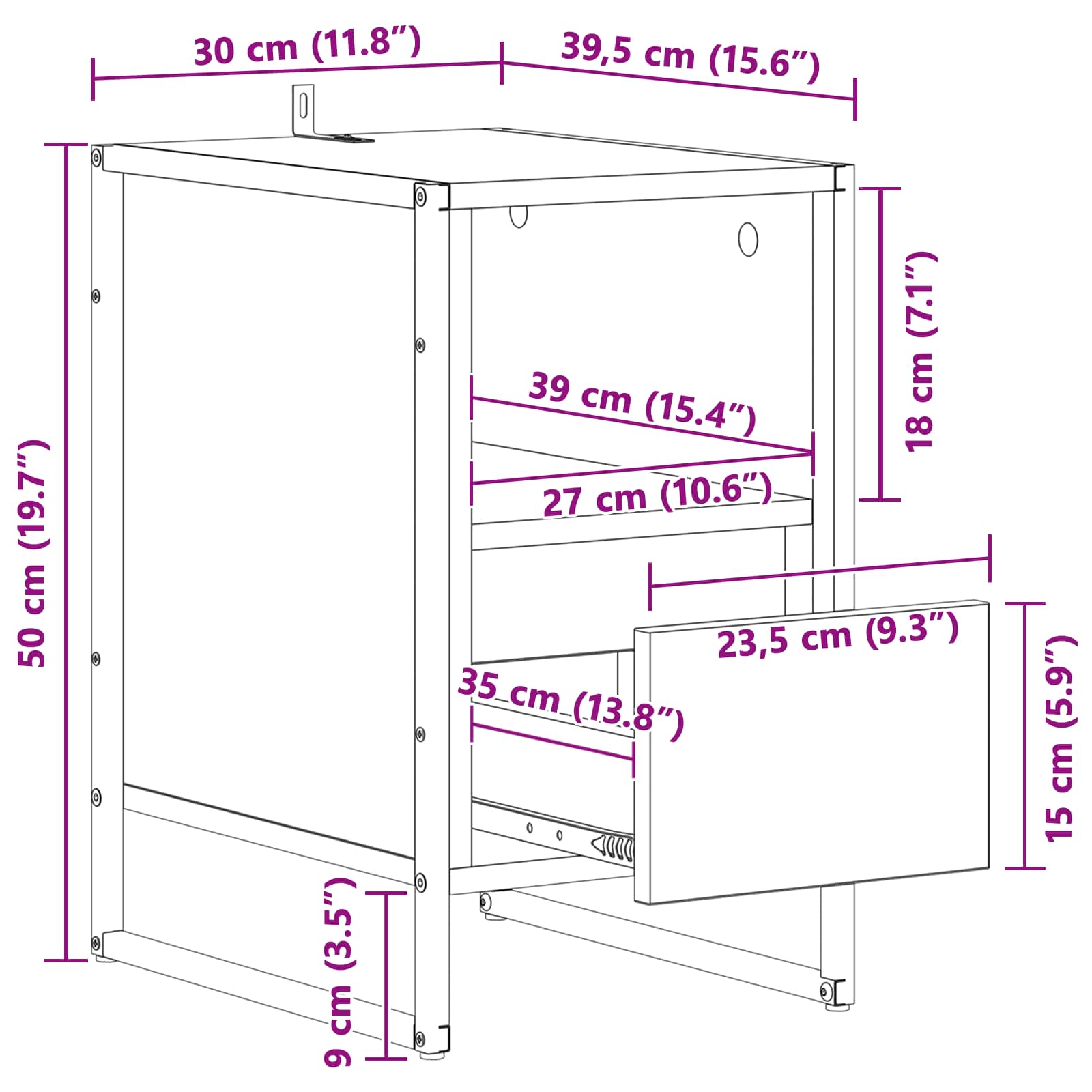 Noptiera cu sertar Lemn Vechi 39,5 x 30 x 50 cm Lemn compozit — imaginea 12