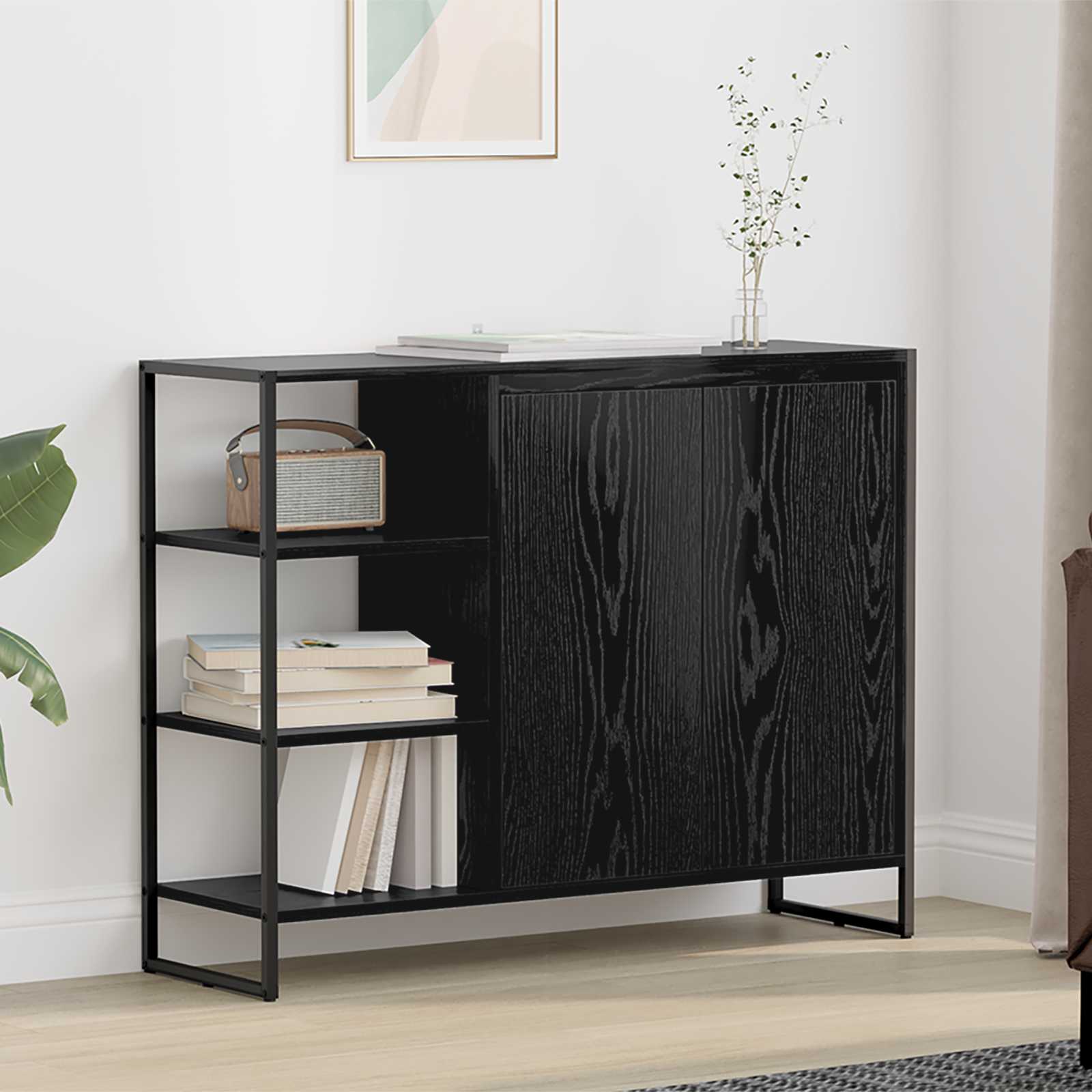 Dulap lateral Stejar Negru 96.5 x 30 x 75 cm Lemn compozit — imaginea 2