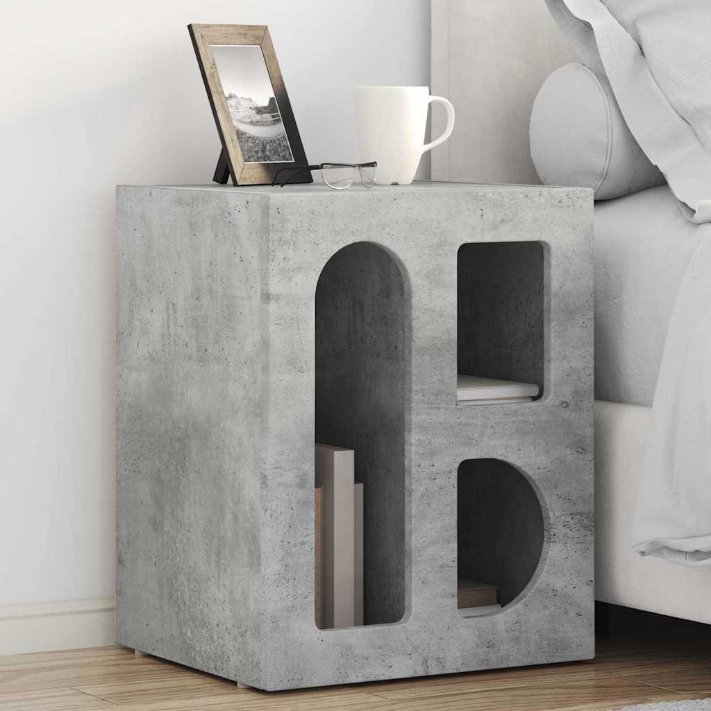 Noptiera Gri din beton 40 x 35 x 50 cm Lemn compozit — imaginea 2