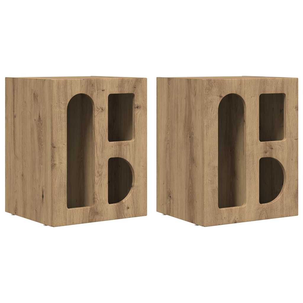 Noptiera 2 pcs Stejar Artizanal 40 x 35 x 50 cm Lemn compozit