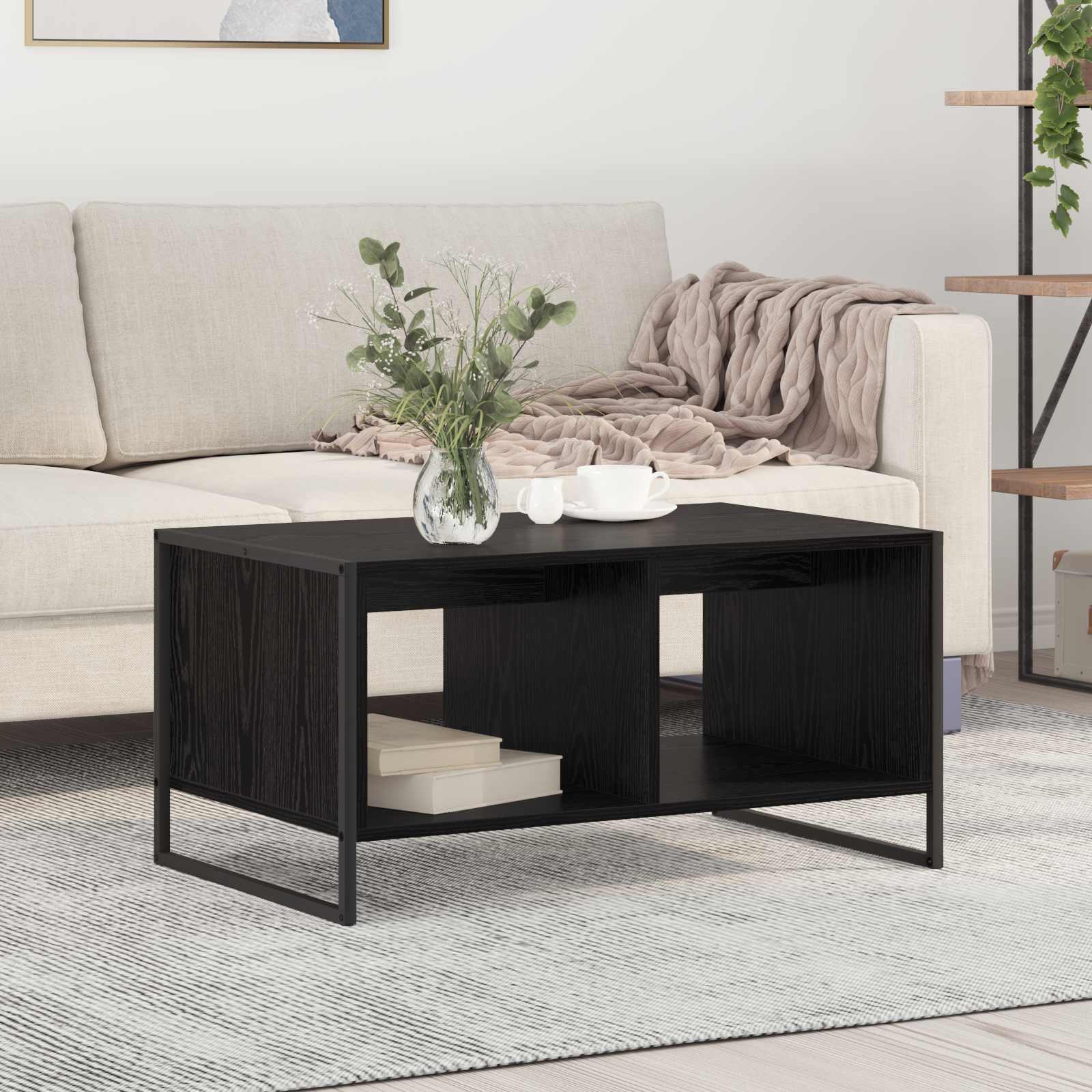 Masa de cafea Stejar Negru 80 x 50 x 40 cm Lemn compozit — imaginea 2