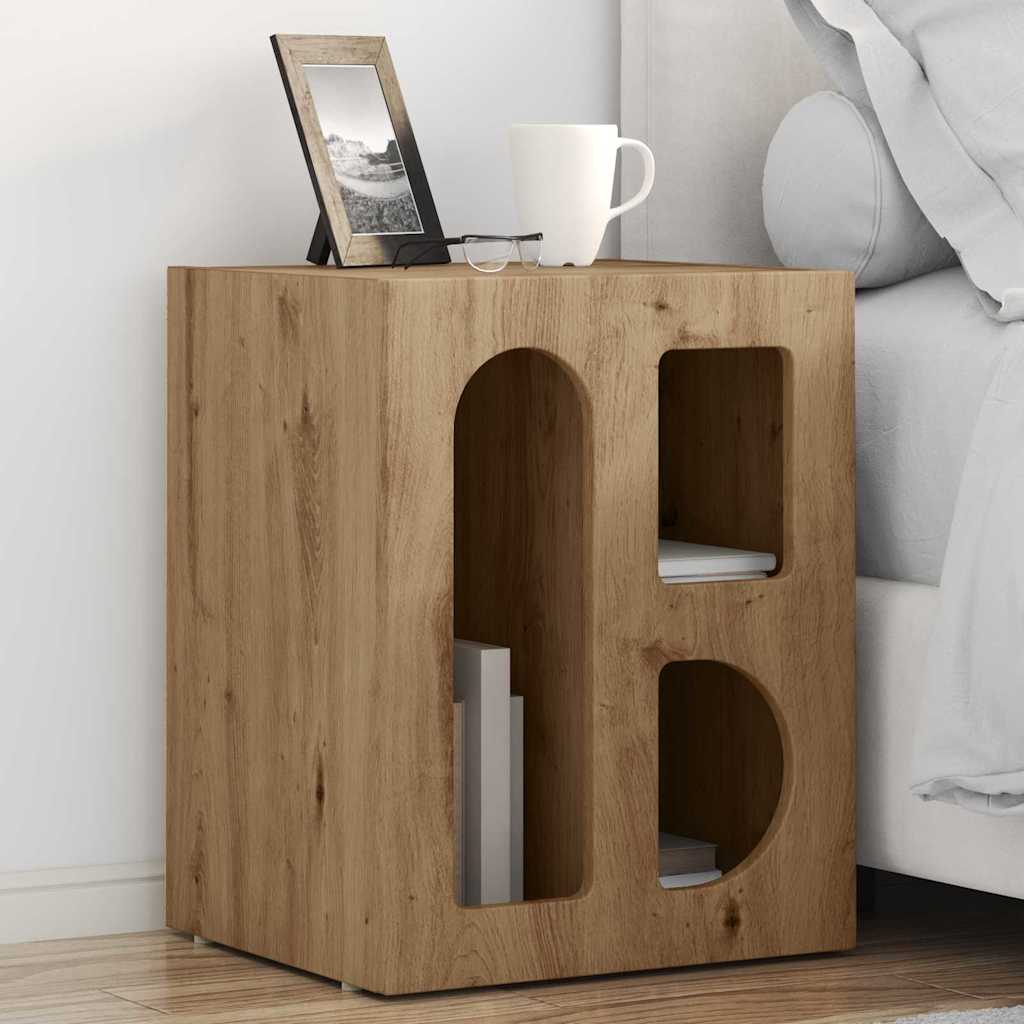 Noptiera 2 pcs Stejar Artizanal 40 x 35 x 50 cm Lemn compozit — imaginea 2