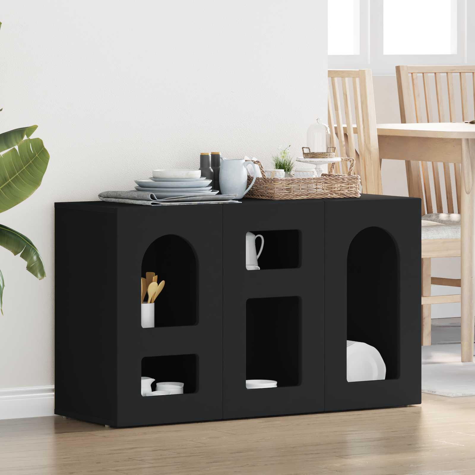 Bufet Negru 100 x 35 x 59 cm Lemn compozit — imaginea 2