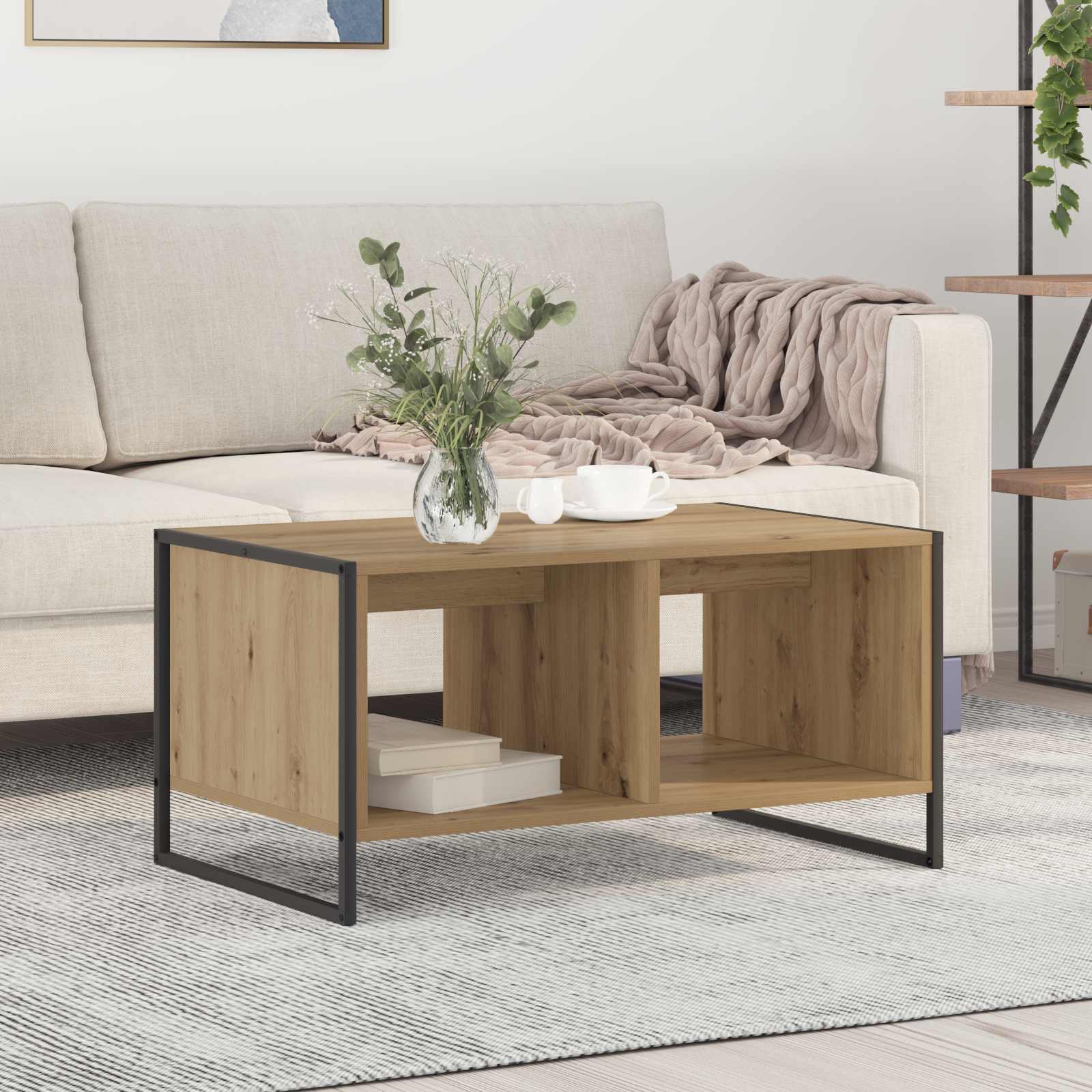 Masa de cafea Stejar artizanal 80 x 50 x 40 cm Lemn compozit — imaginea 2