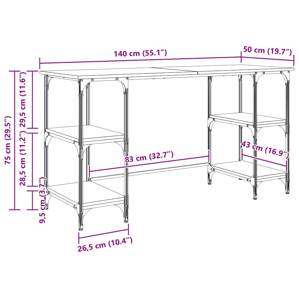 Birou cu raft Lemn Vechi 140 x 50 x 75 cm Lemn compozit — imaginea 10
