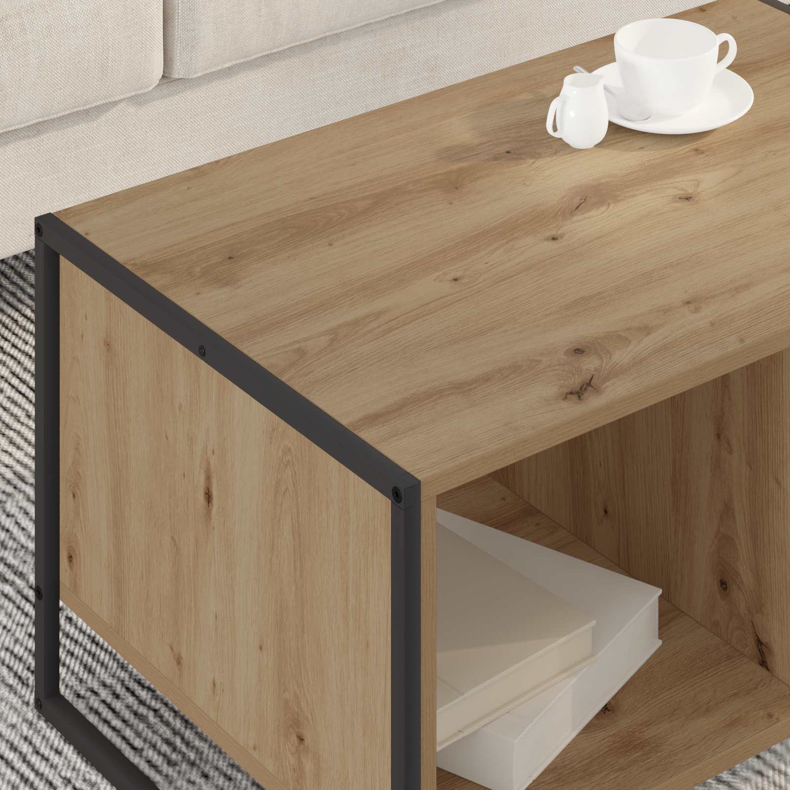 Masa de cafea Stejar artizanal 80 x 50 x 40 cm Lemn compozit — imaginea 5