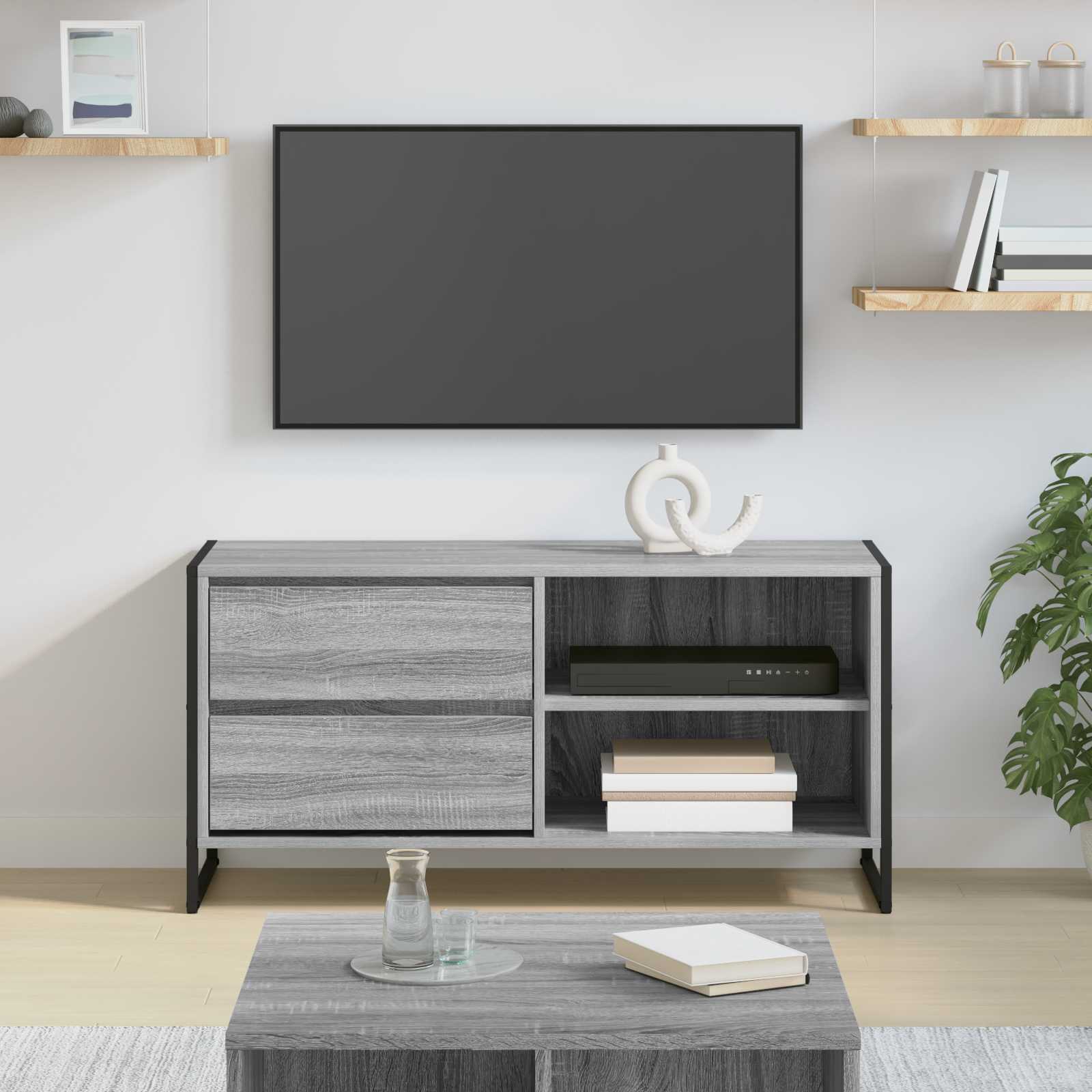 Cabinet TV Gri Sonoma 100 x 36 x 49,5 cm Lemn compozit — imaginea 2