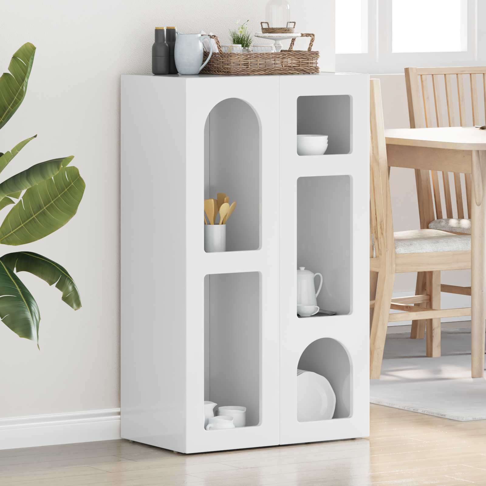 Bufet Alb lucios 59 x 35 x 100,5 cm Lemn compozit — imaginea 2